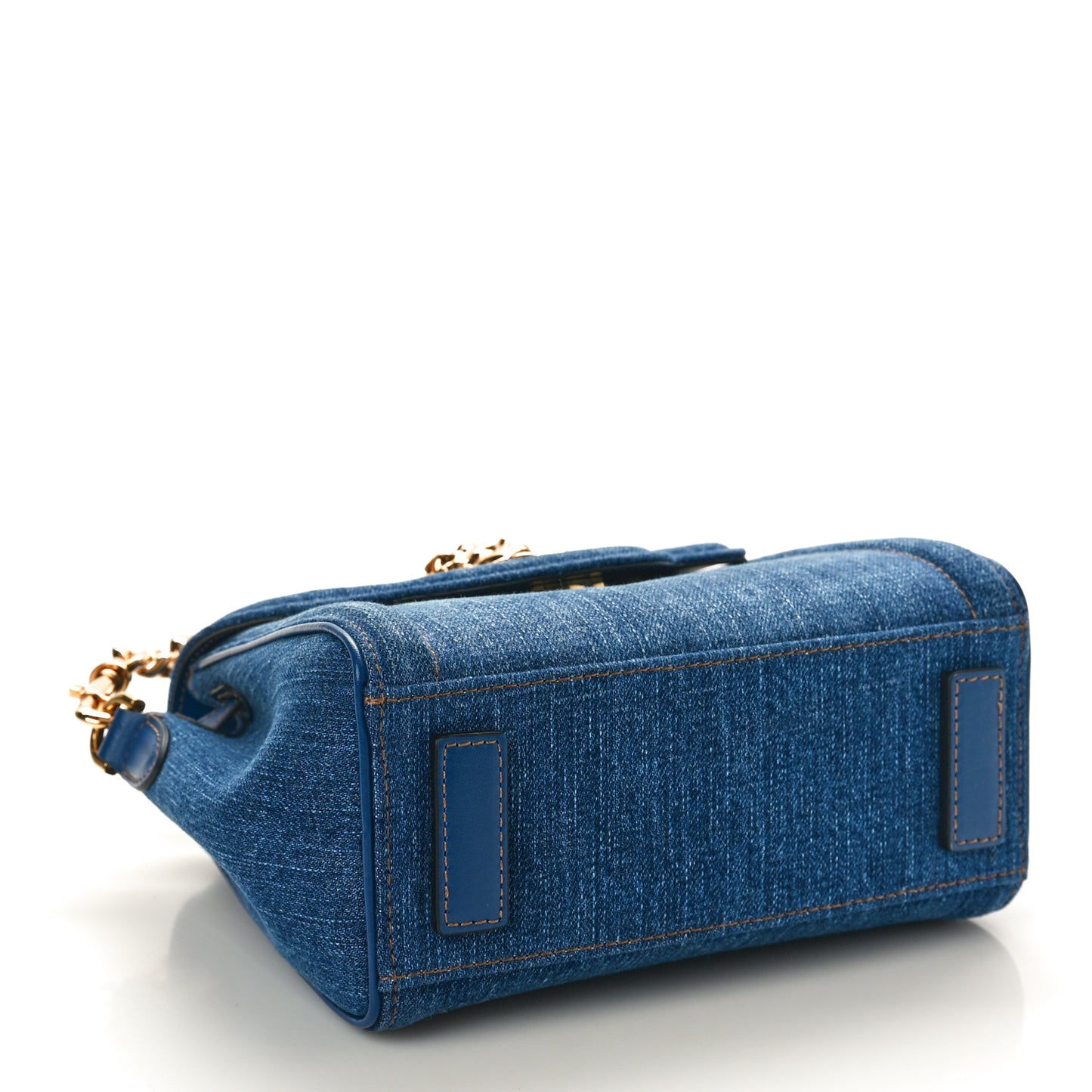 Denim Small La Medusa Chain Top Handle Bag Navy Blue