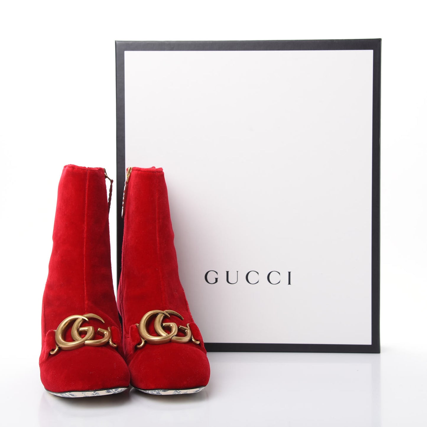 Softy Velvet Malaga Kid GG Victoire 55mm Ankle Boots 36.5 Hibiscus Red