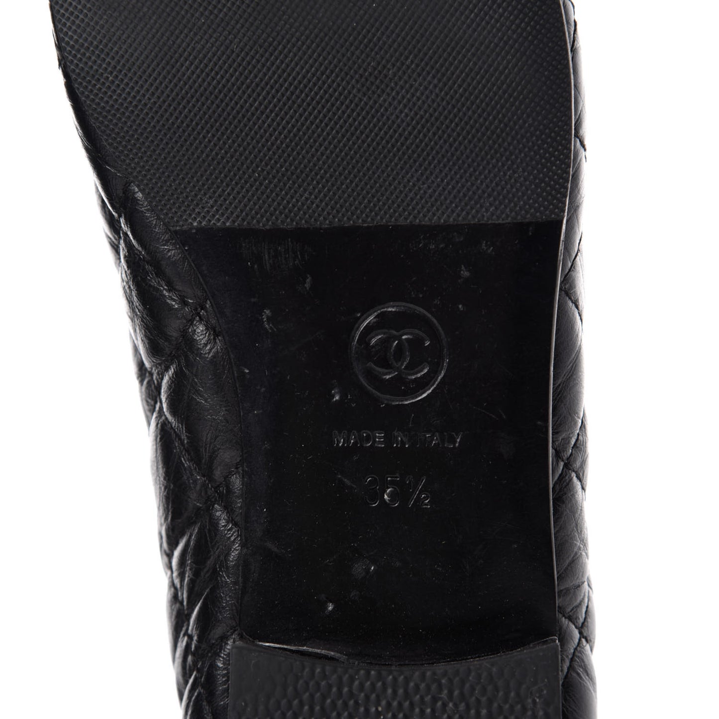Aged Calfskin Quilted CC Cap Toe Ballerina Flats 35.5 Black