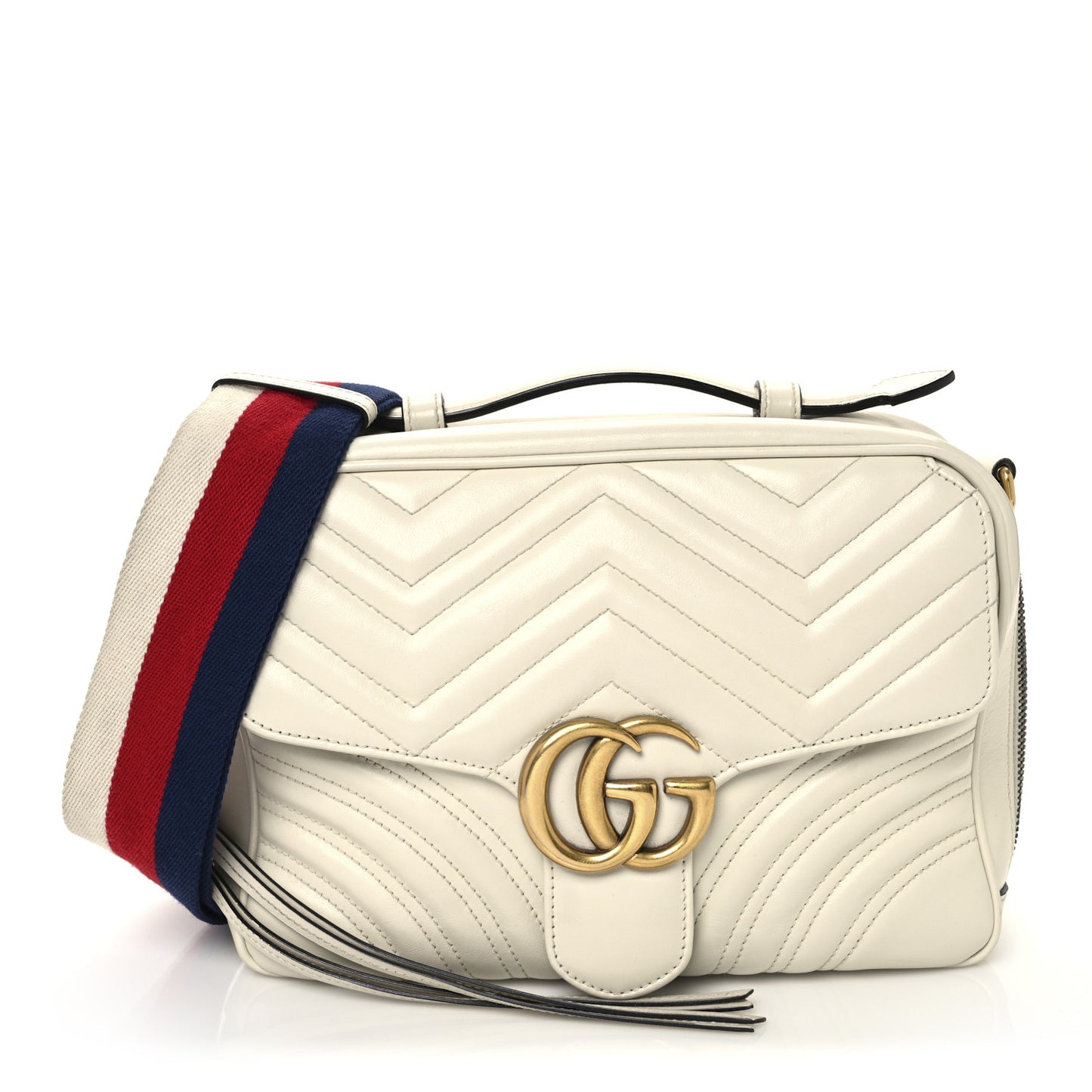 Calfskin Matelasse Sylvie Web Small GG Marmont Top Handle Shoulder Bag White