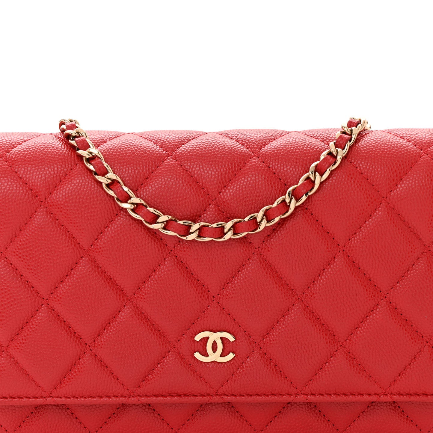 Caviar Quilted Wallet on Chain WOC Dark Red
