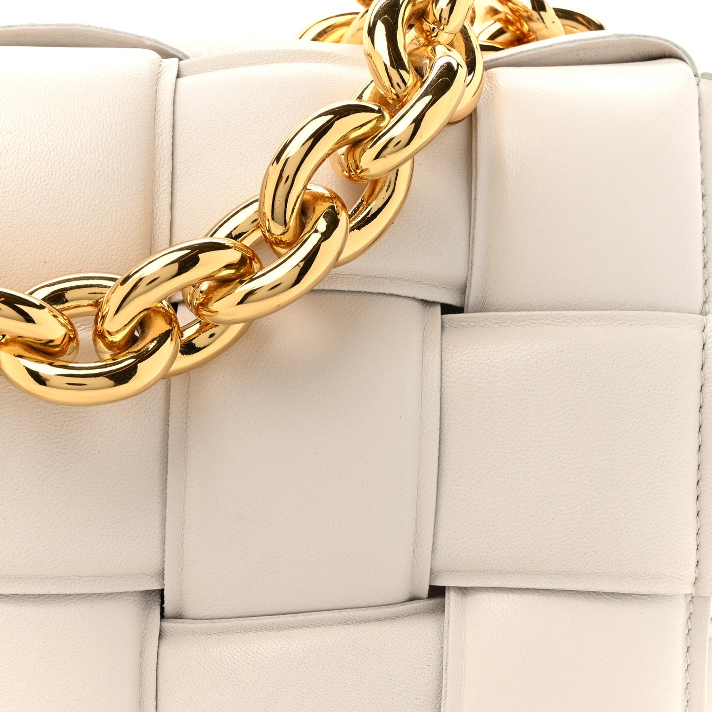 Lambskin Maxi Intreccio Padded Chain Cassette Crossbody Bag White