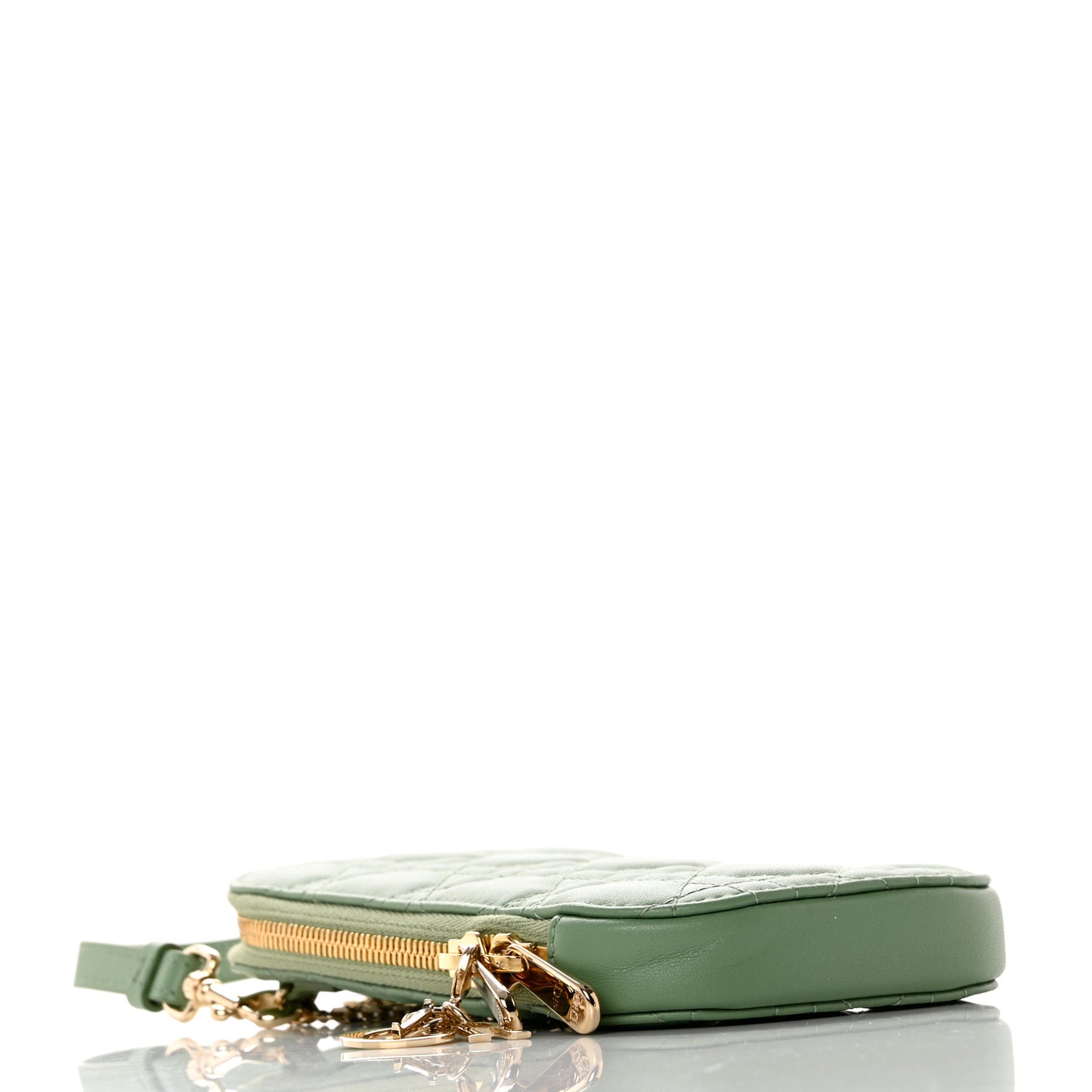 Lambskin Cannage Lady Dior Phone Holder Green
