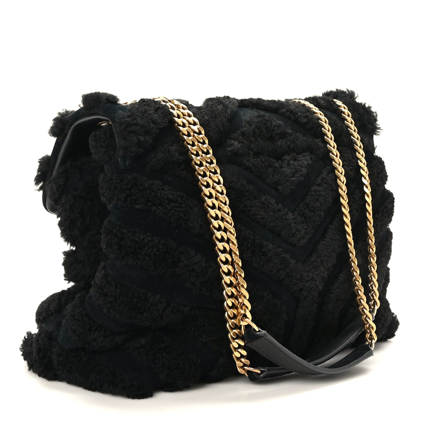 Shearling Y Quilted Monogram Medium Loulou Chain Satchel Black