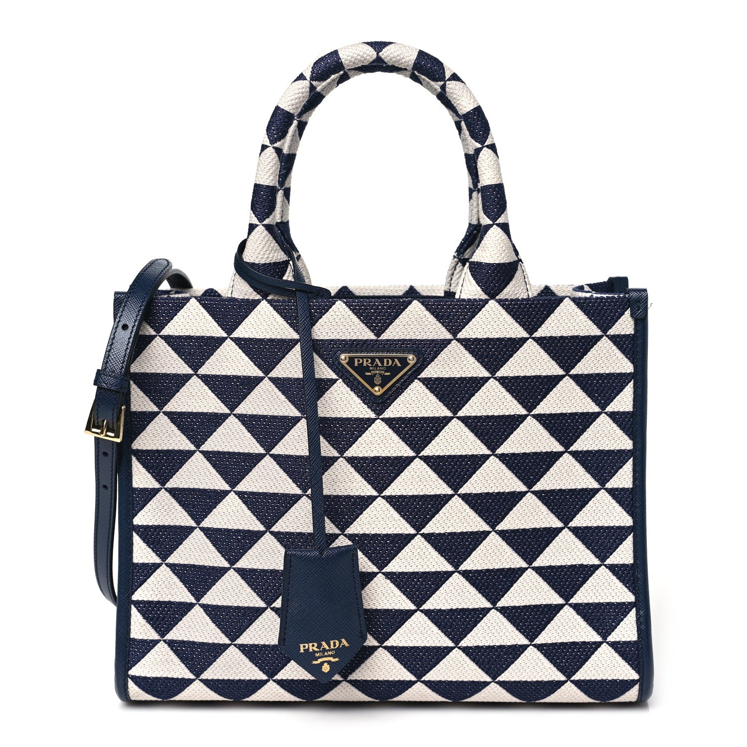 Prada Jacquard Saffiano Triangolo Symbole Embroidered Small Tote Baltico Talco 1 of 11