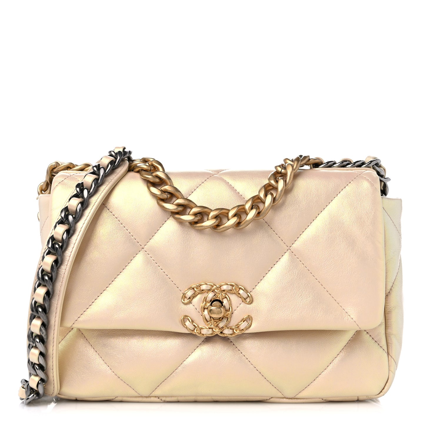 Iridescent Lambskin Quilted Medium Chanel 19 Flap Pink
