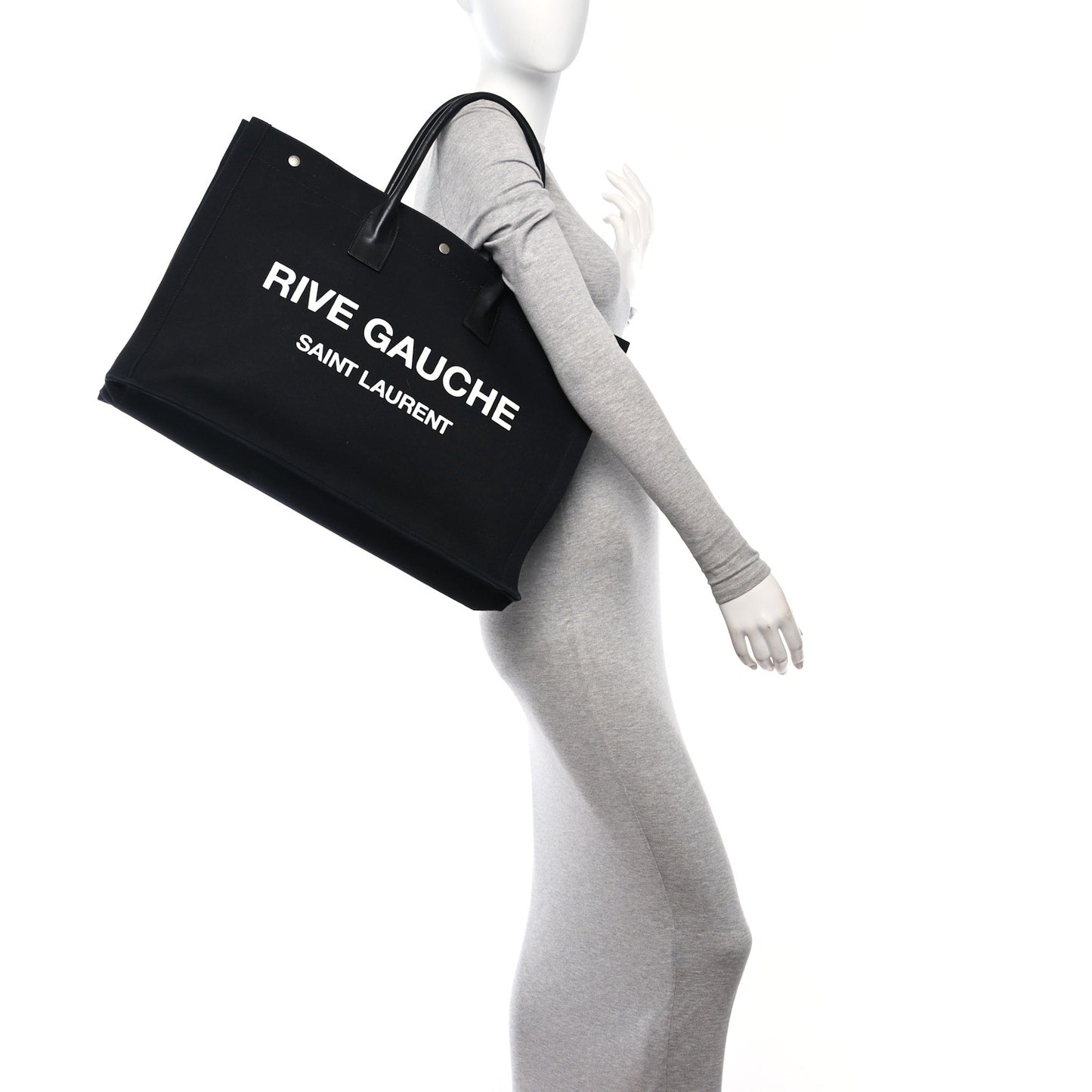 Linen Calfskin Rive Gauche Tote Black
