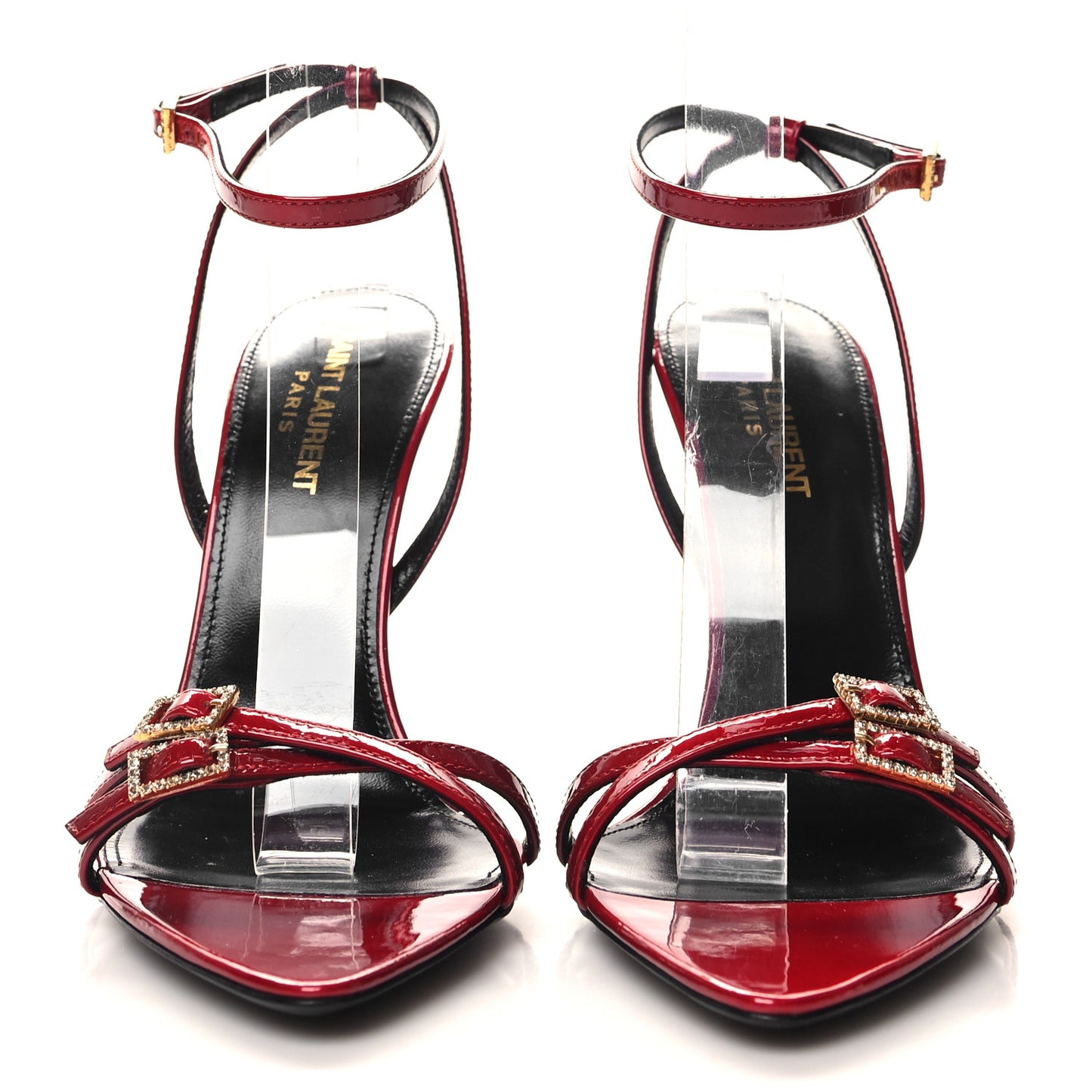Calfskin Patent Ankle Strap Sandals 37.5 Tibet Red