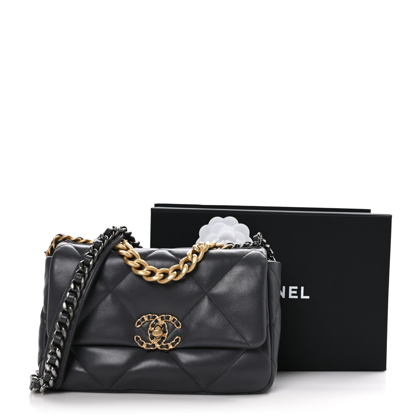 Lambskin Quilted Medium Chanel 19 Flap Dark Grey