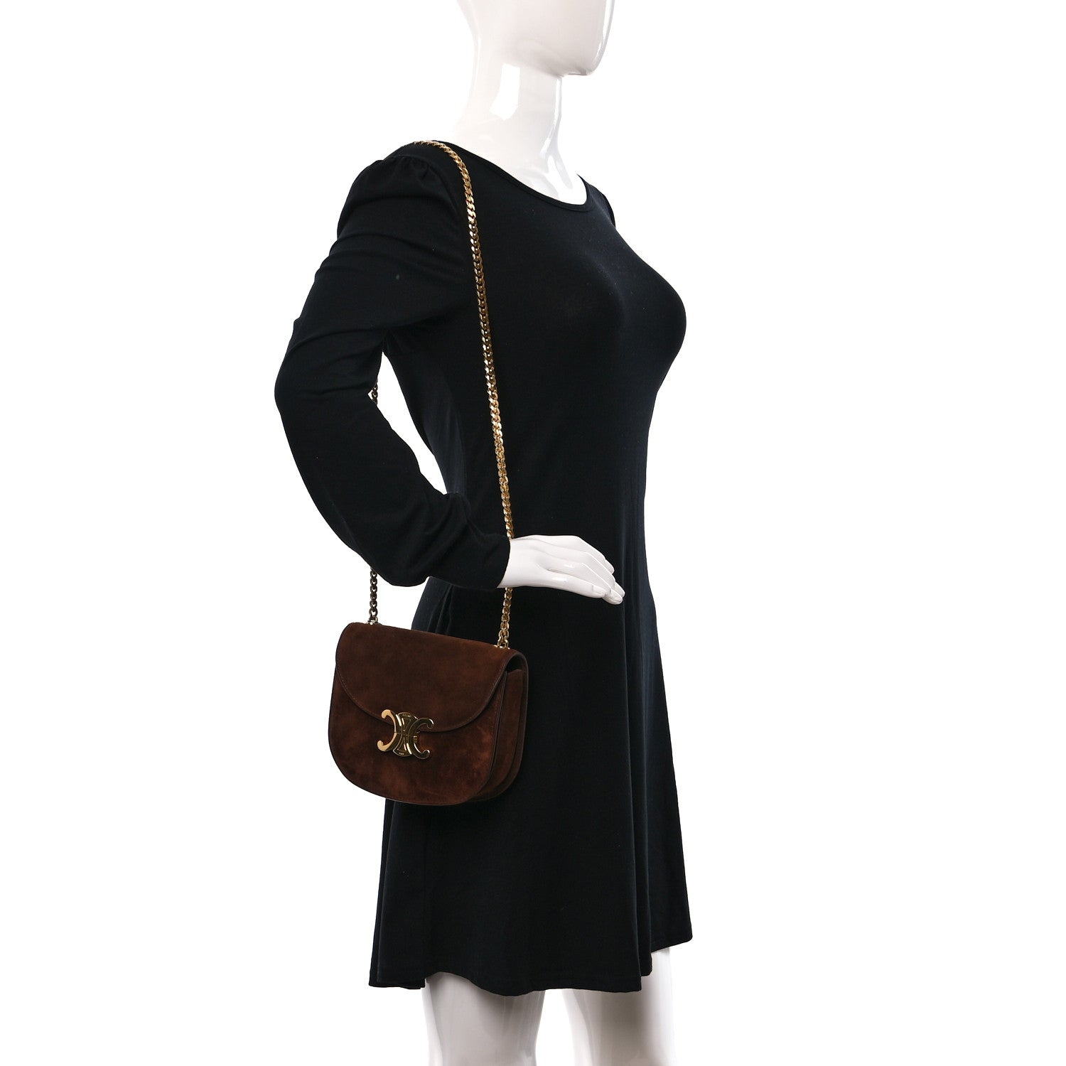 Celine Suede Teen Besace Clea Chain Triomphe Brown 2 of 8
