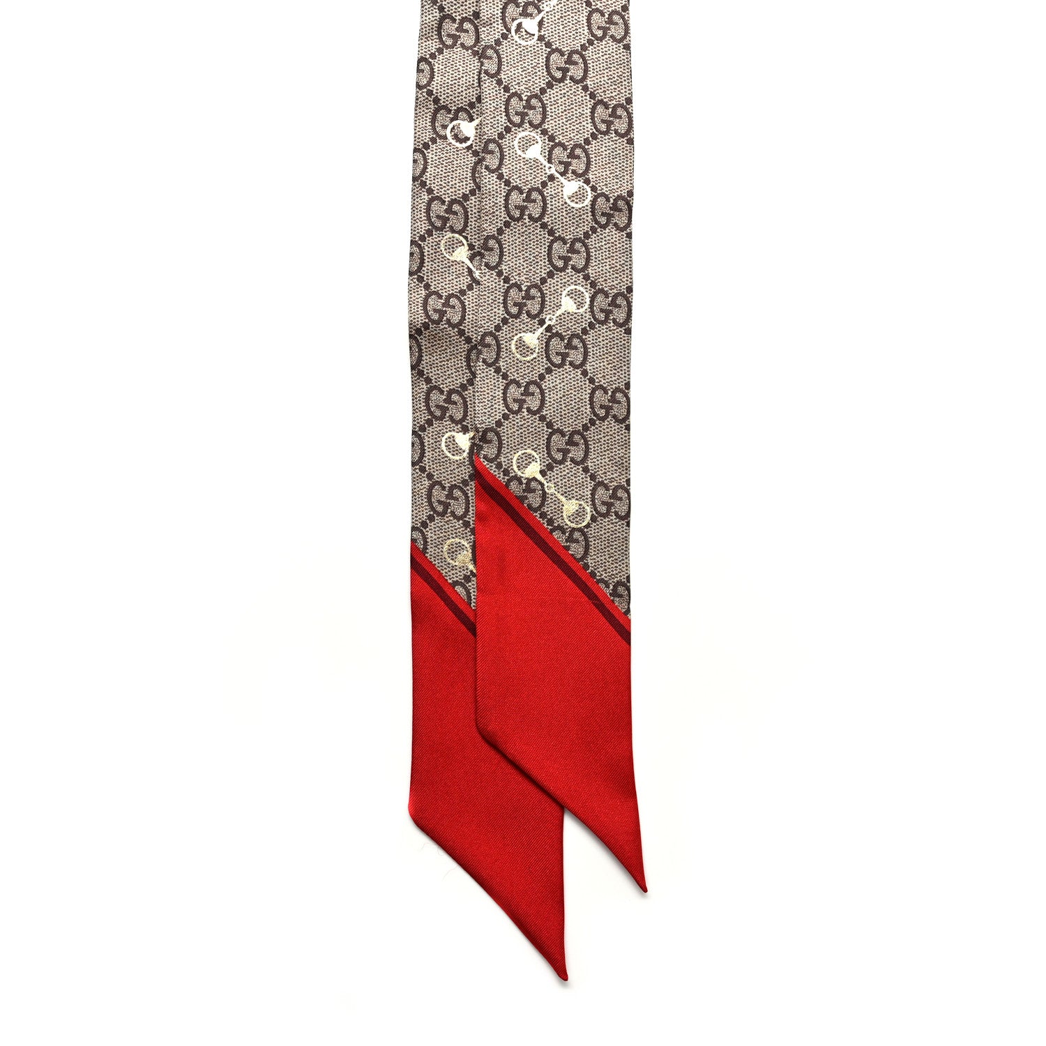 Gucci Silk Twill GG Monogram Gold Horsebity Neck Bow Scarf Flame 2 of 10
