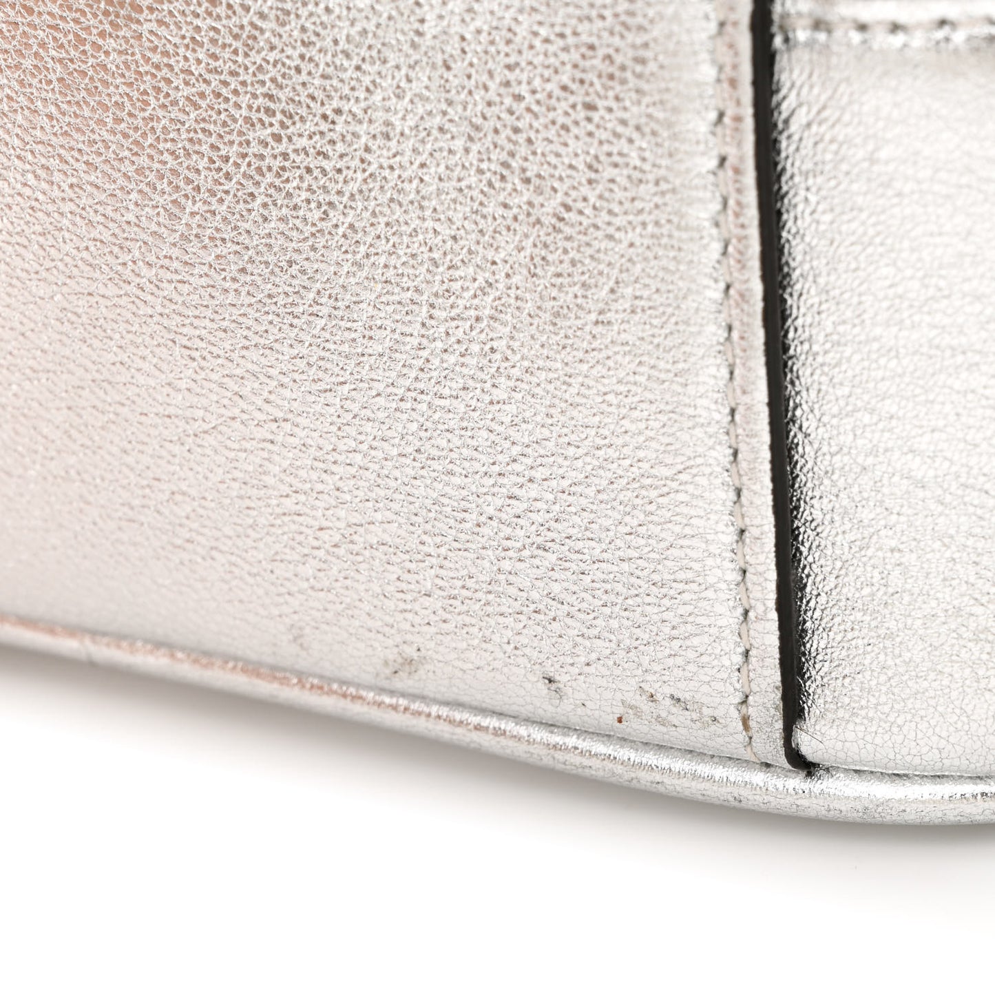 Metallic Sakai Be Green Calfskin Diagonal Stitched Blondie Top Handle Bag Silver