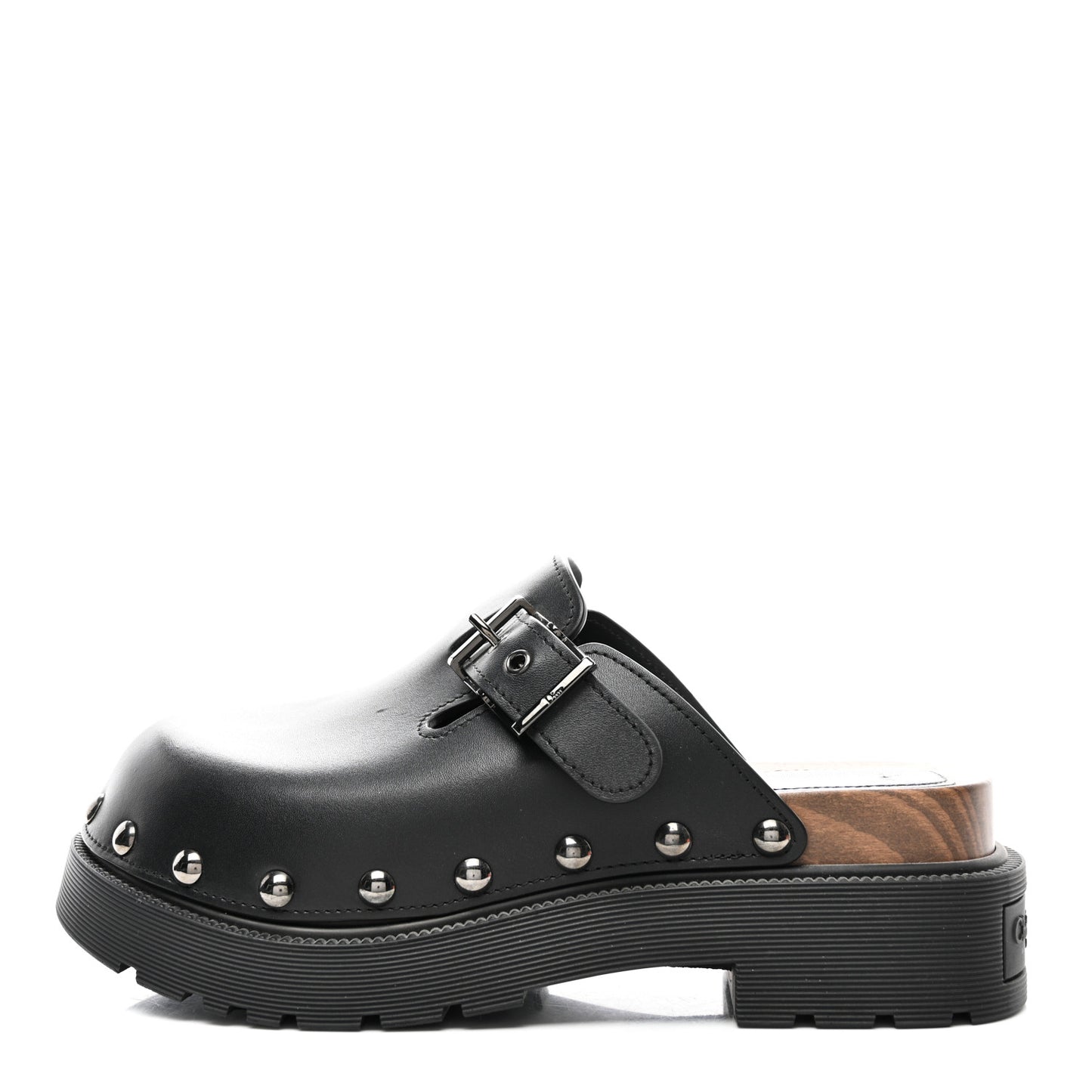 Calfskin Diorquake Buckled Lug Sole 15mm Clogs 37 Black