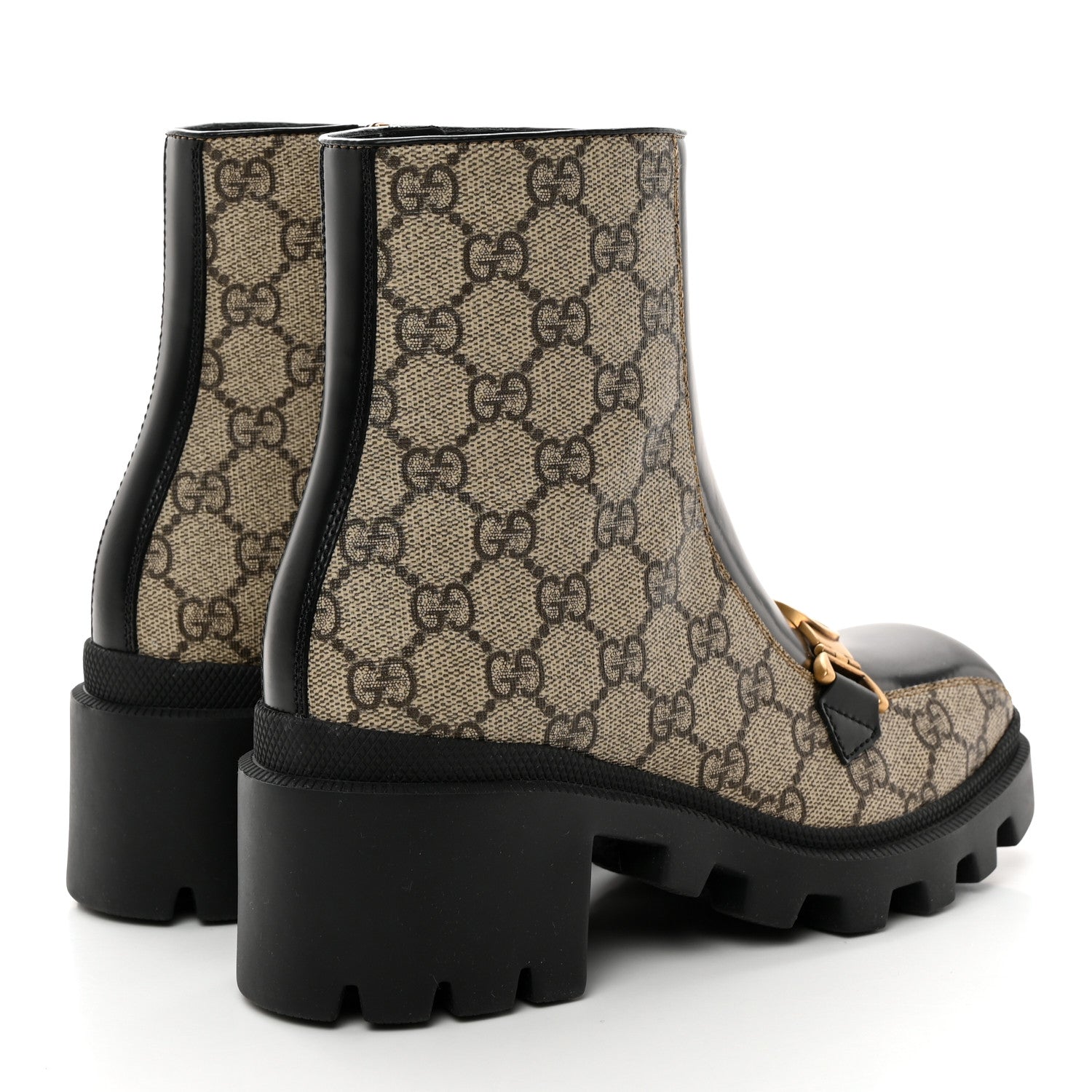 Gucci GG Supreme Monogram Magnum Calfskin Interlocking G Womens Lug Sole Ankle Boots 35.5 Beige Ebony Black 4 of 13