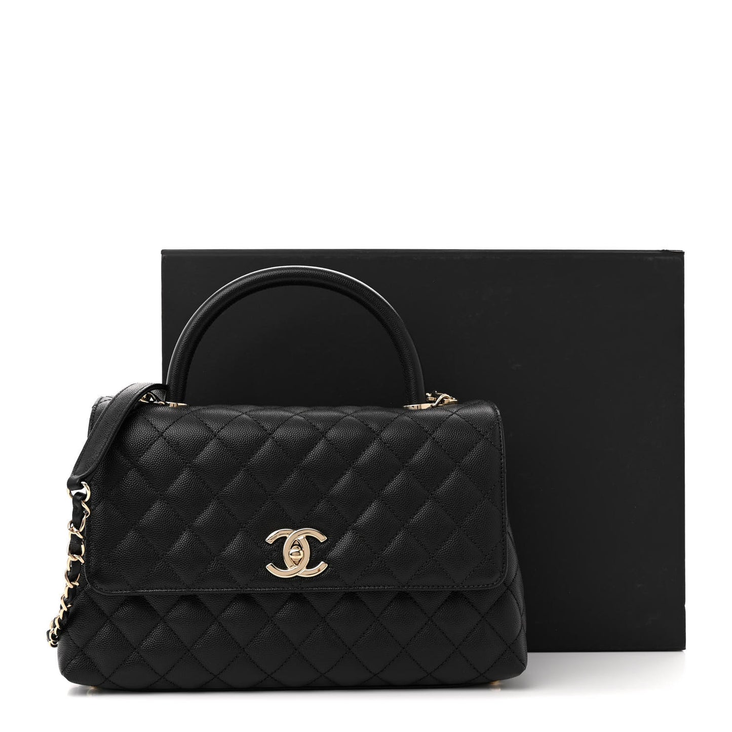 Caviar Quilted Small Coco Handle Flap Black