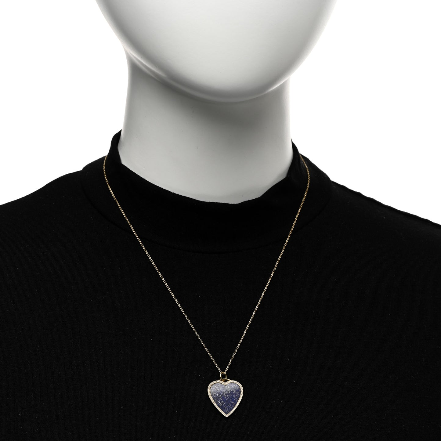 18K Yellow Gold Diamond Lapis Heart Pendant Necklace