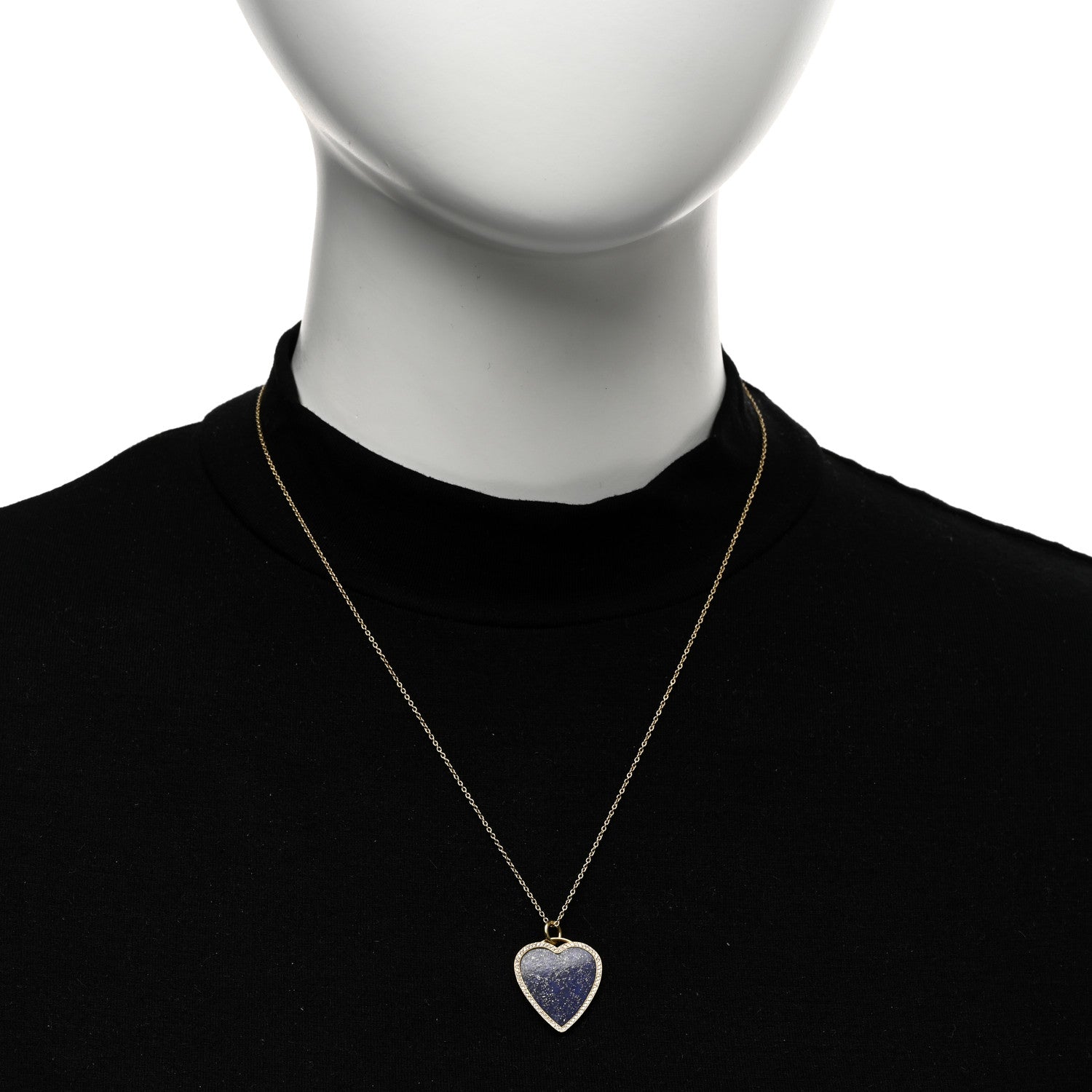 Jennifer Meyer 18K Yellow Gold Diamond Lapis Heart Pendant Necklace 2 of 4