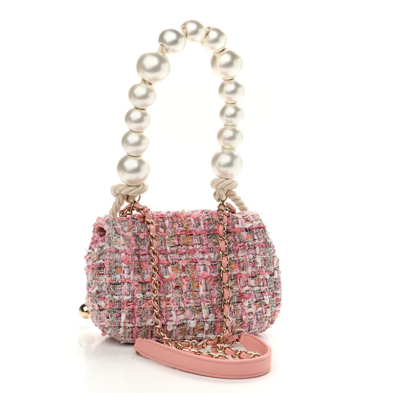 Chanel Tweed Mini Pearl Handle Flap Pink Beige Orange Ecru 3 of 10