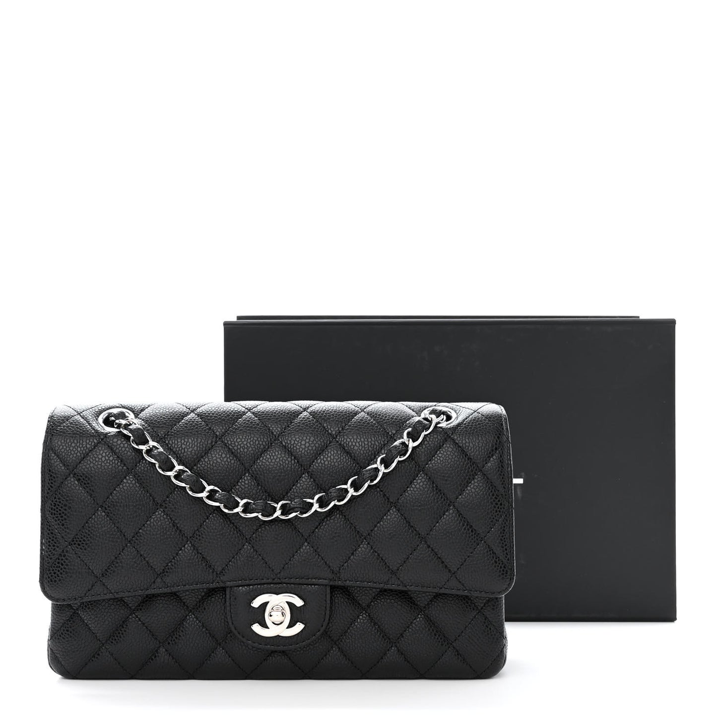Caviar Quilted Medium Double Flap Black