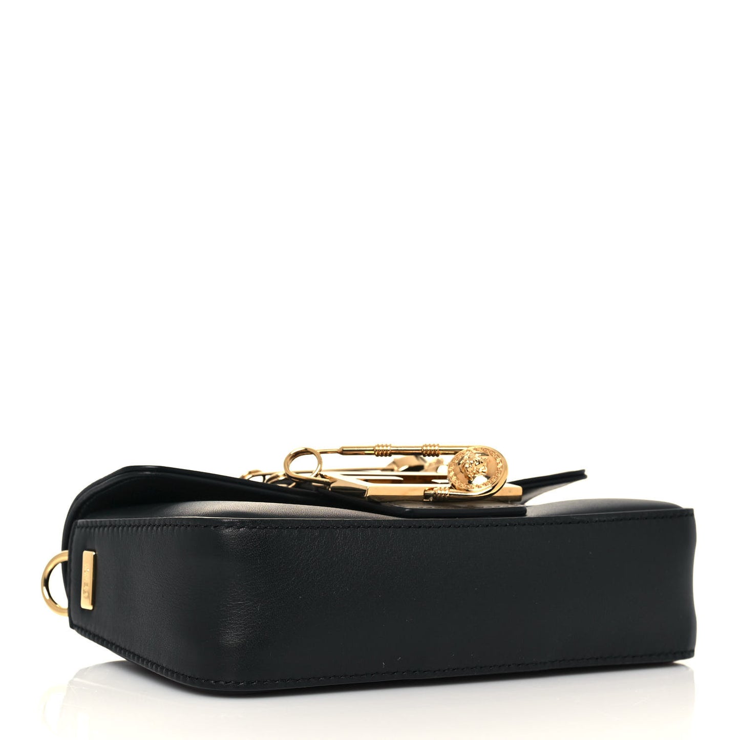 X VERSACE Vitello Seta Fendace Mini Brooch Baguette Black