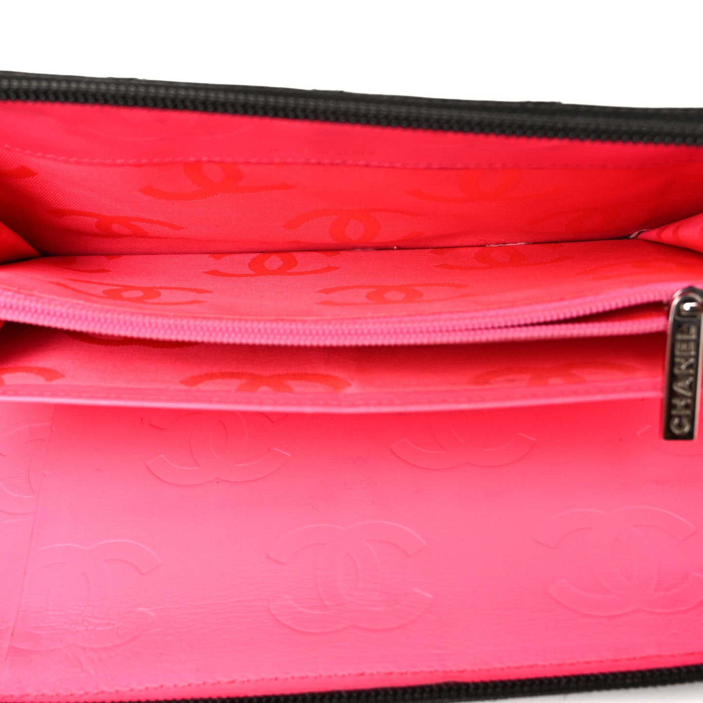 Calfskin Cambon Zip Around Organizer Wallet Black White