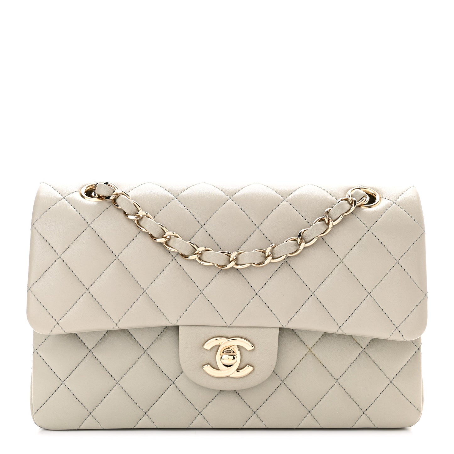 Lambskin Quilted Small Double Flap Grey