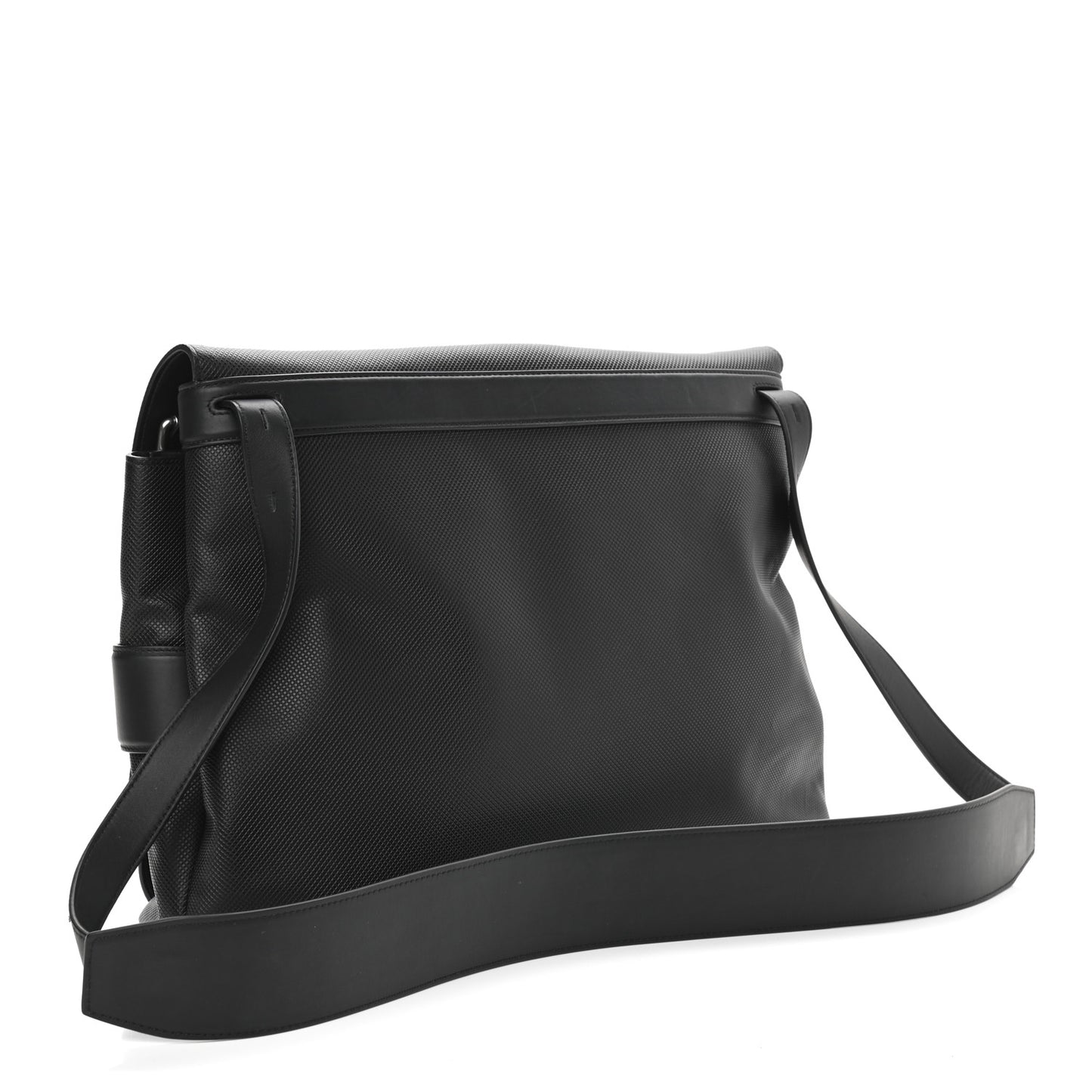 Textured Calfskin Messenger Crossbody Bag Black