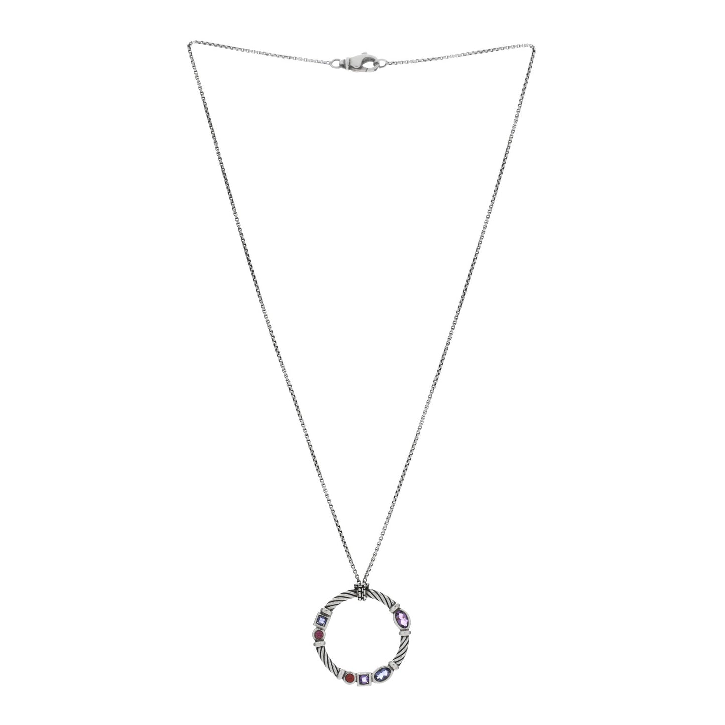 Sterling Silver Multi Gemstone Confetti Pendant Necklace