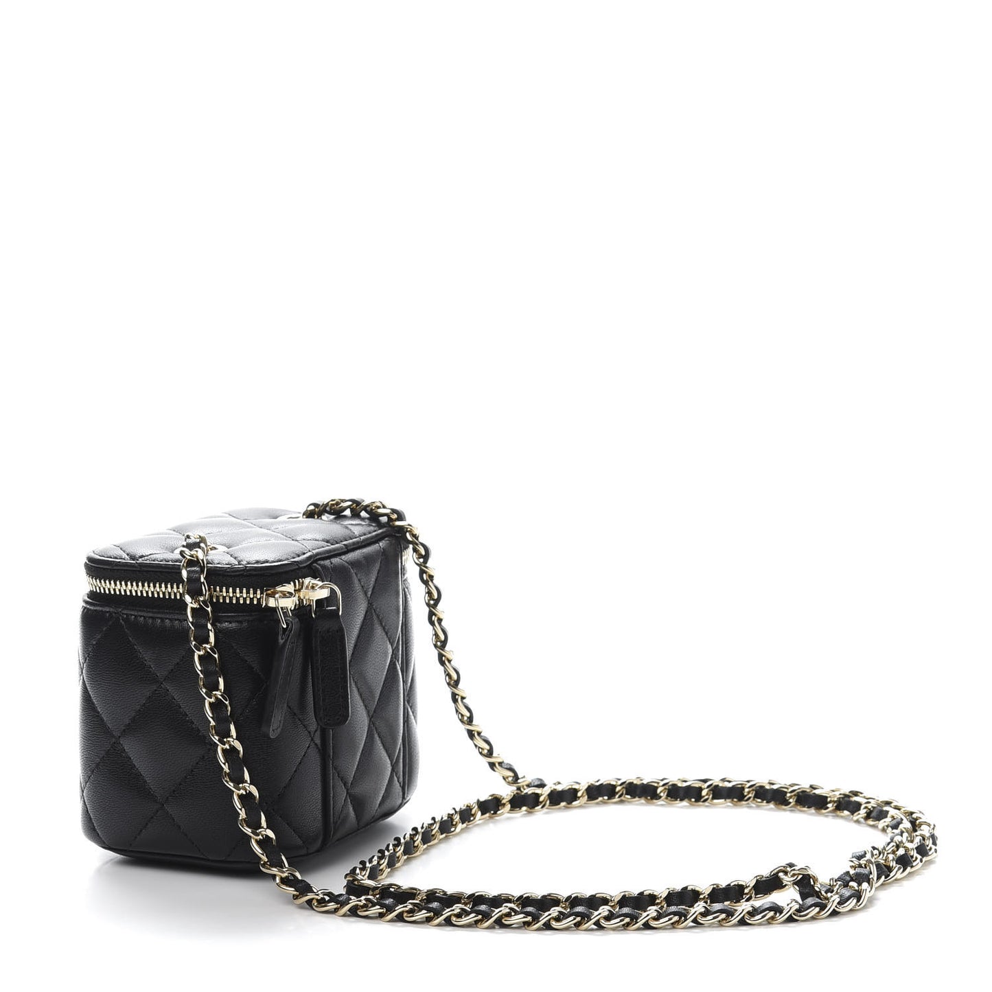 Lambskin Quilted Mini Vanity Case With Chain Black