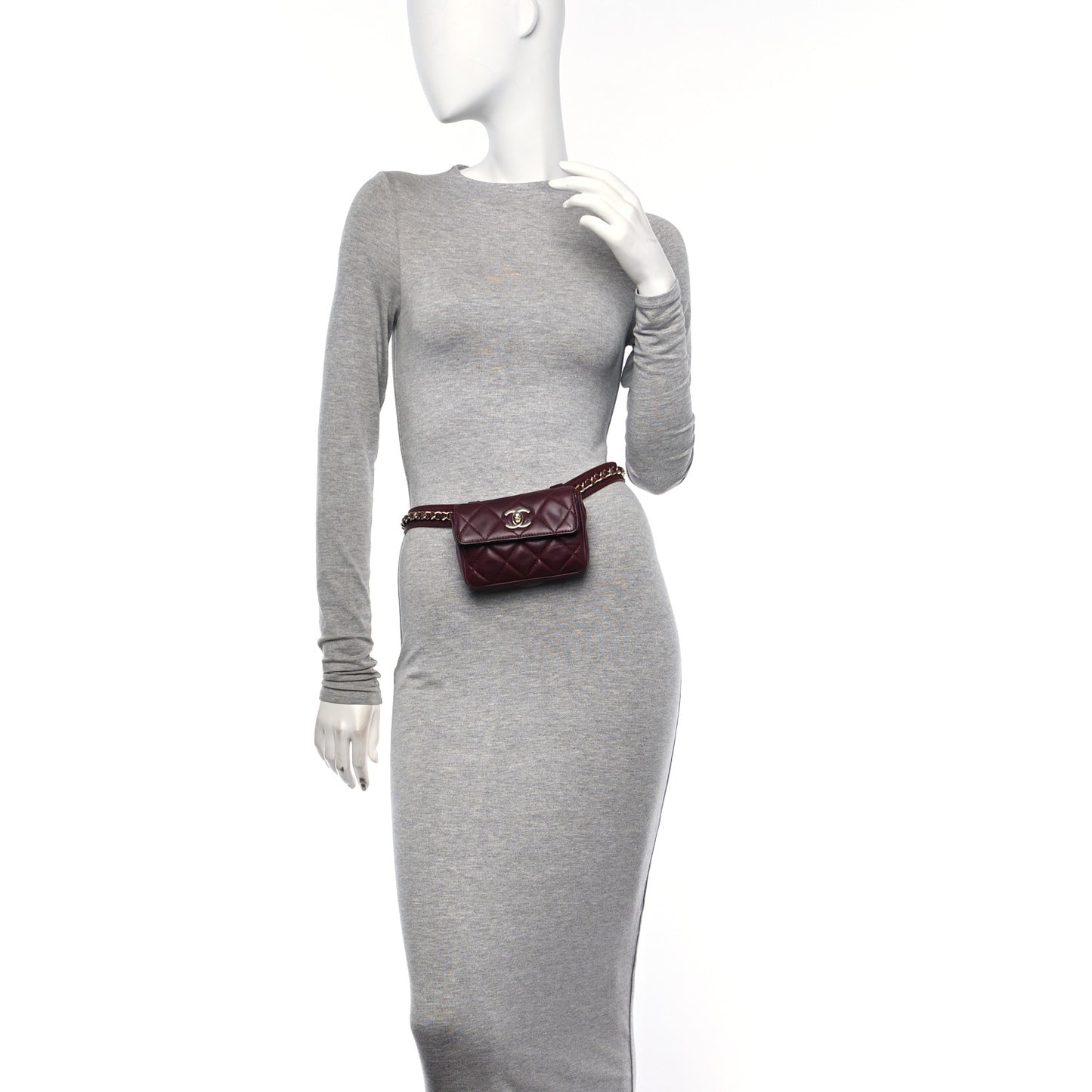 Lambskin Diamond Stitched Waist Chain Belt Flap Bag Burgundy