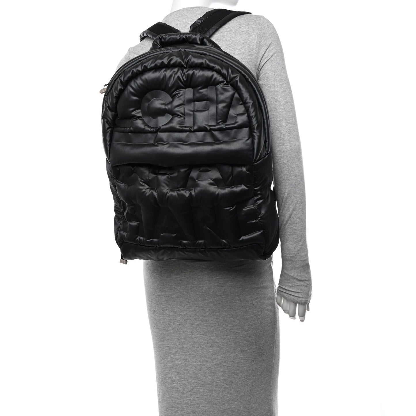 Nylon Embossed Doudoune Backpack Grey
