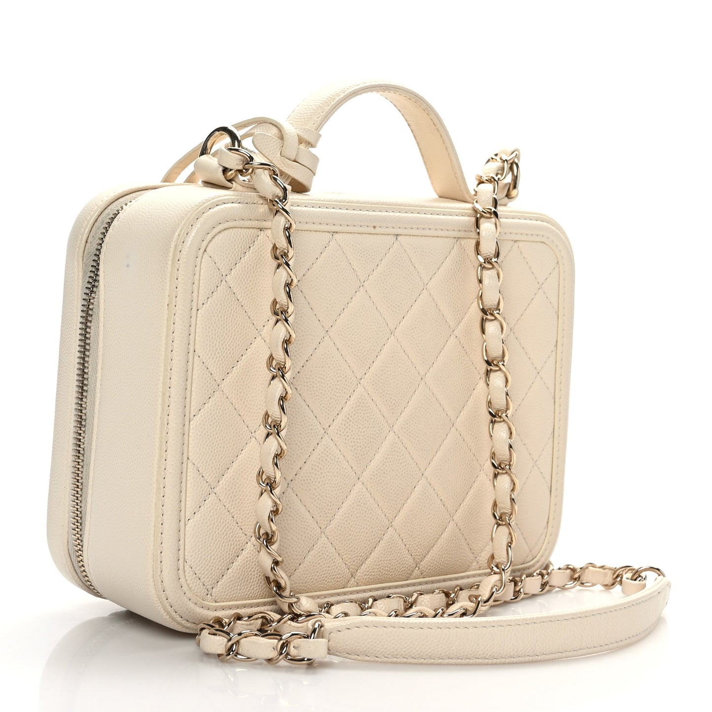 Caviar Quilted Medium CC Filigree Vanity Case Light Beige