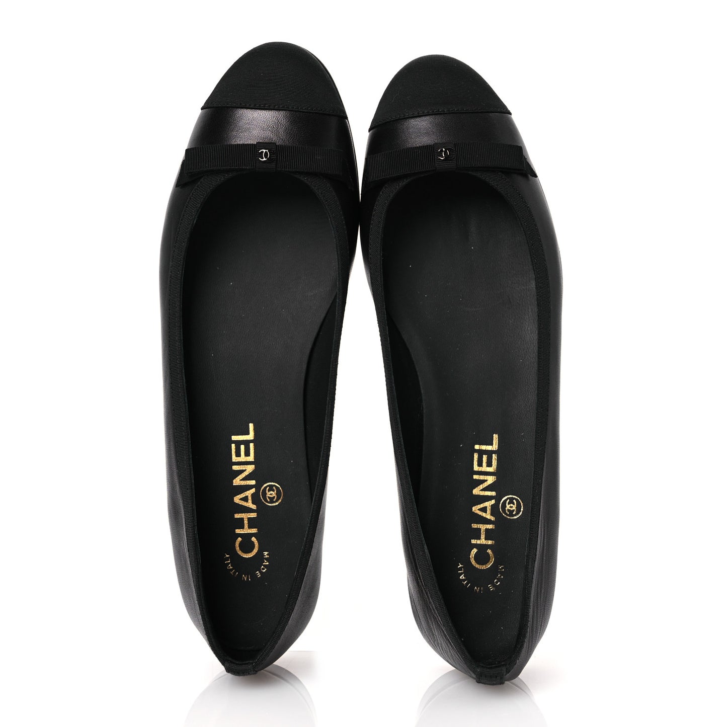 Goatskin Cap Toe Bow CC Ballerina Flats 38.5 Black