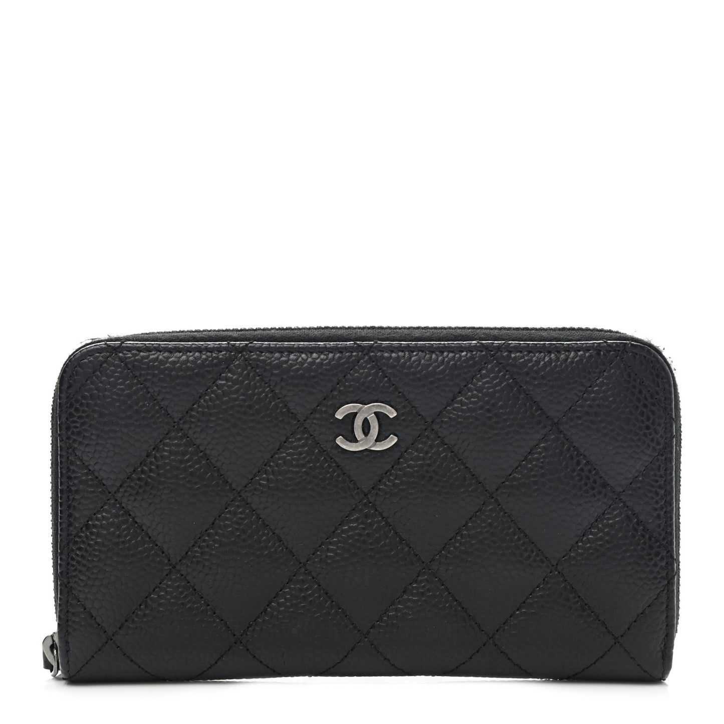 Caviar Quilted Medium Zip Around Wallet Black