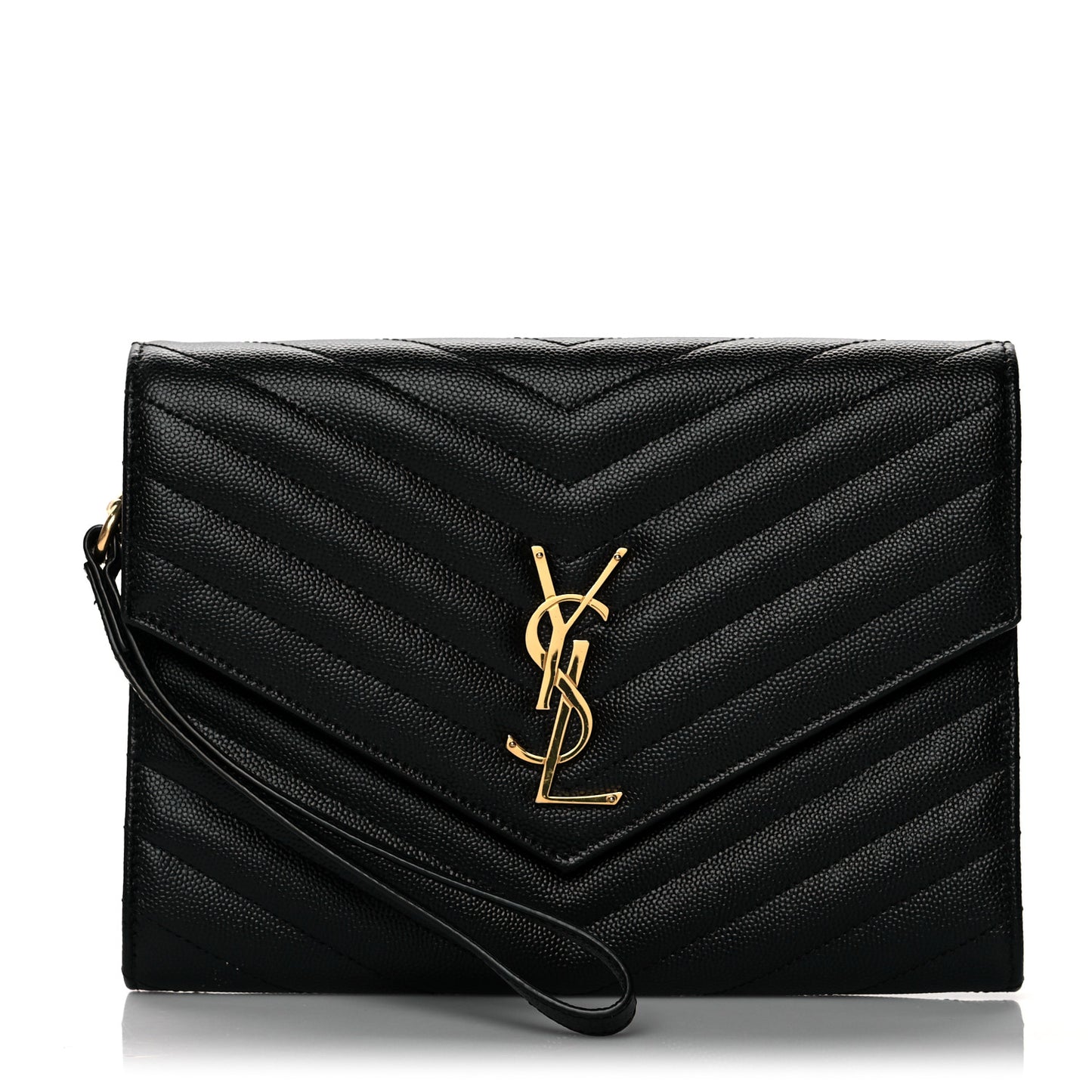 Grain De Poudre Matelasse Chevron Monogram Envelope Clutch Black
