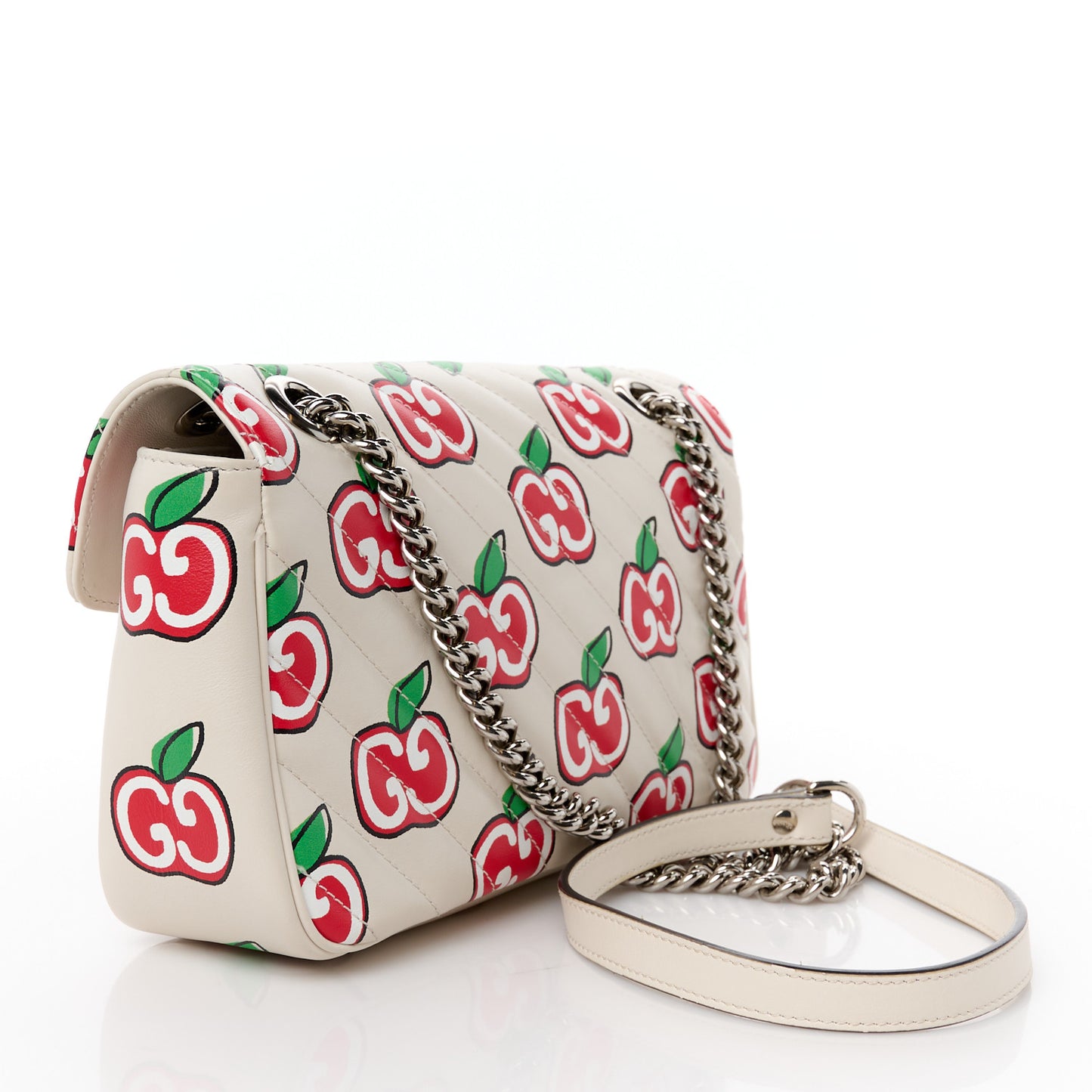 Calfskin Monogram Matelasse Diagonal GG Apple Small GG Marmont Shoulder Bag Ivory