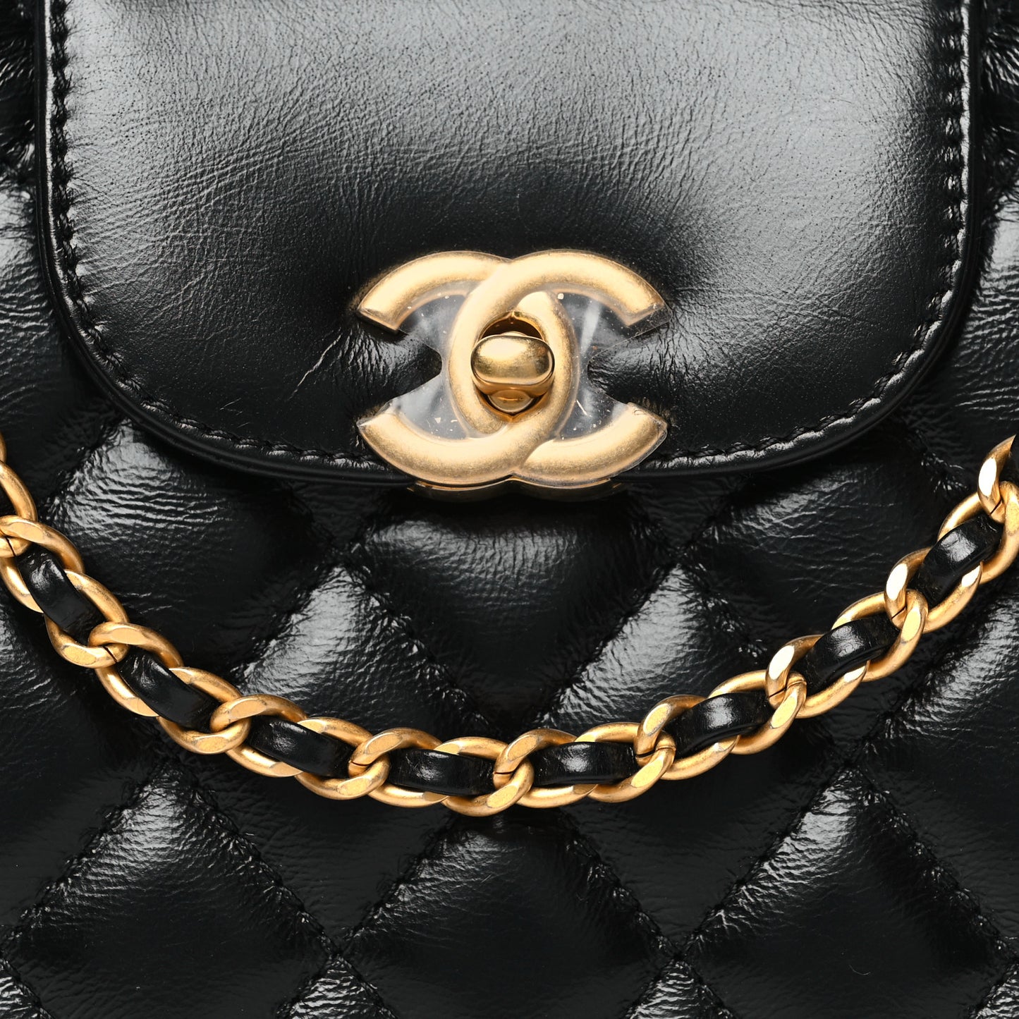 Shiny Aged Calfskin Quilted Nano Kelly Shopper Black