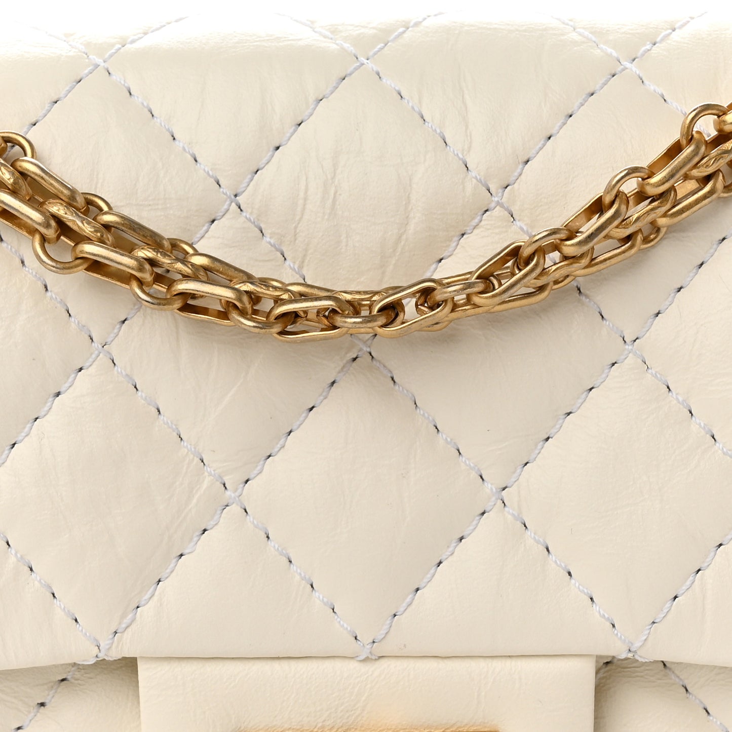 Aged Calfskin Quilted 2.55 Reissue Mini Flap White
