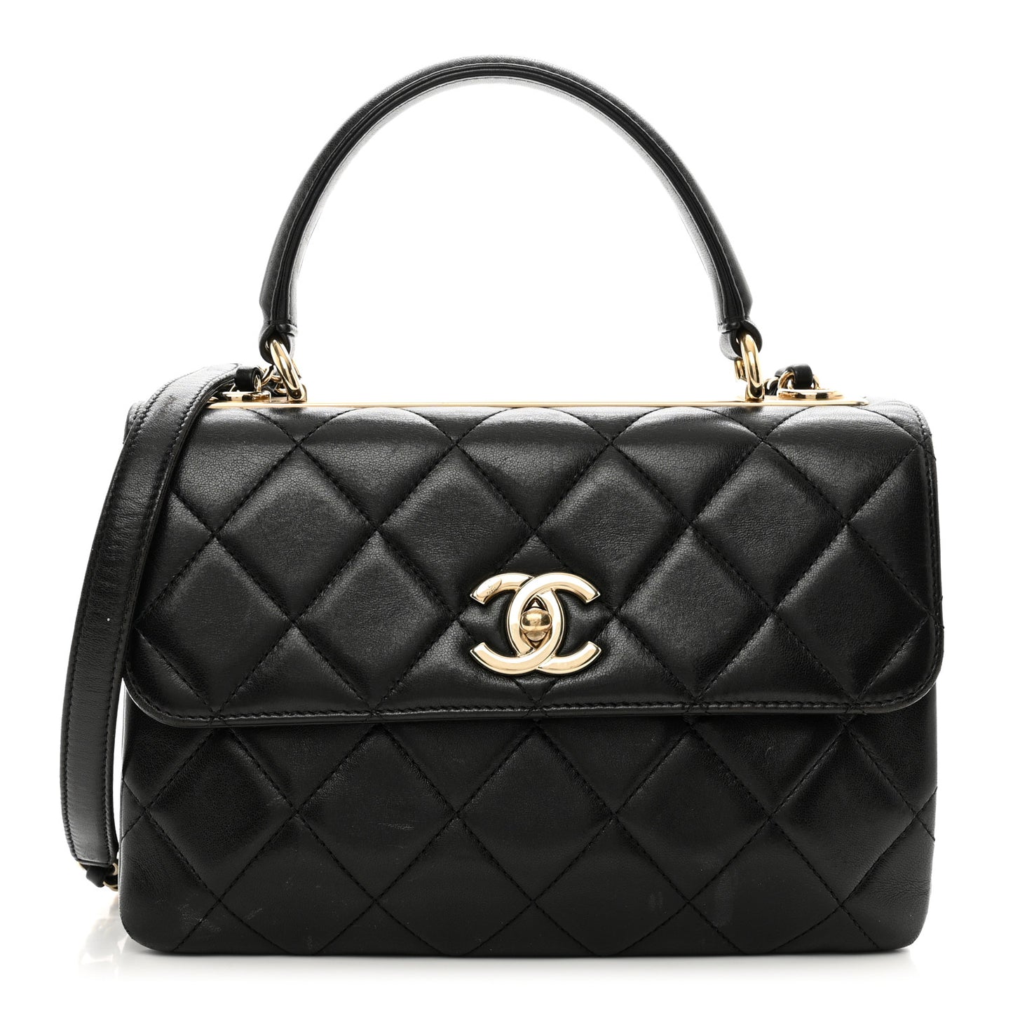 Lambskin Quilted Small Trendy CC Dual Handle Flap Bag Black