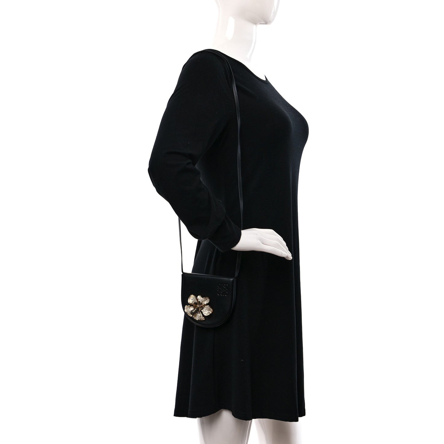 Calfskin Crystal Flower Mini Heel Pouch Black