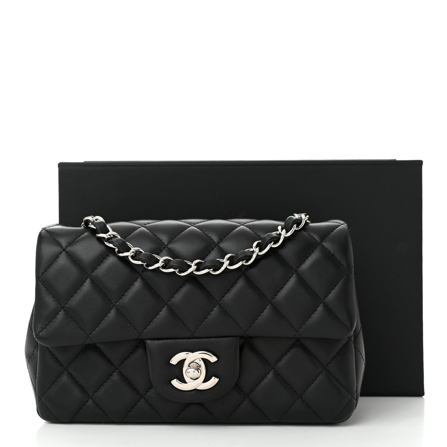 Lambskin Quilted Mini Rectangular Flap Black