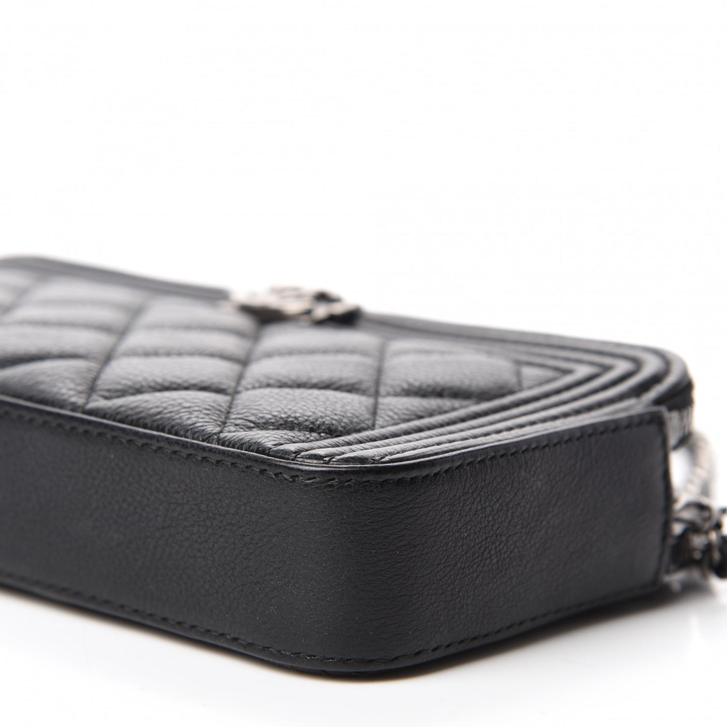 Calfskin Quilted Small Boy Clutch With Chain Black