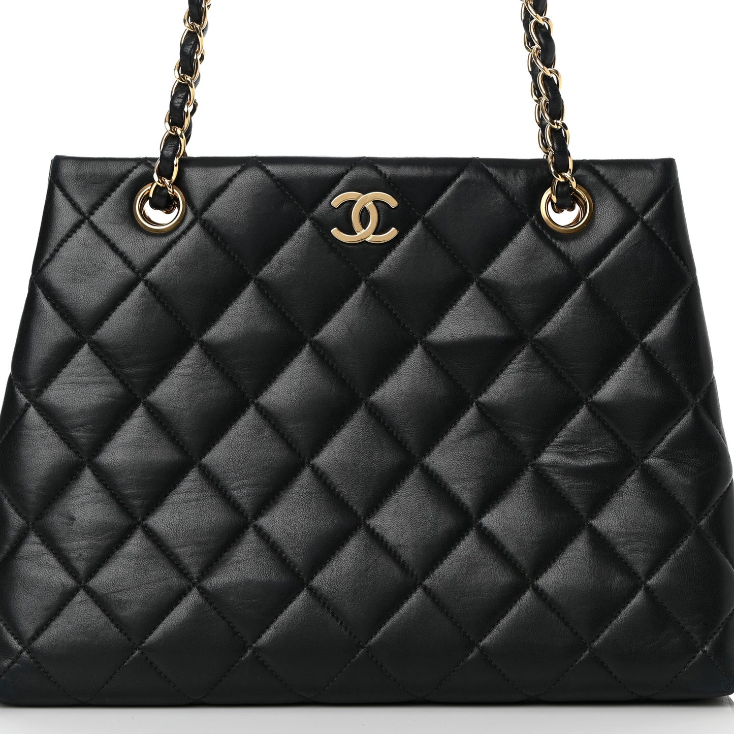 Lambskin Quilted Shopping Tote Black