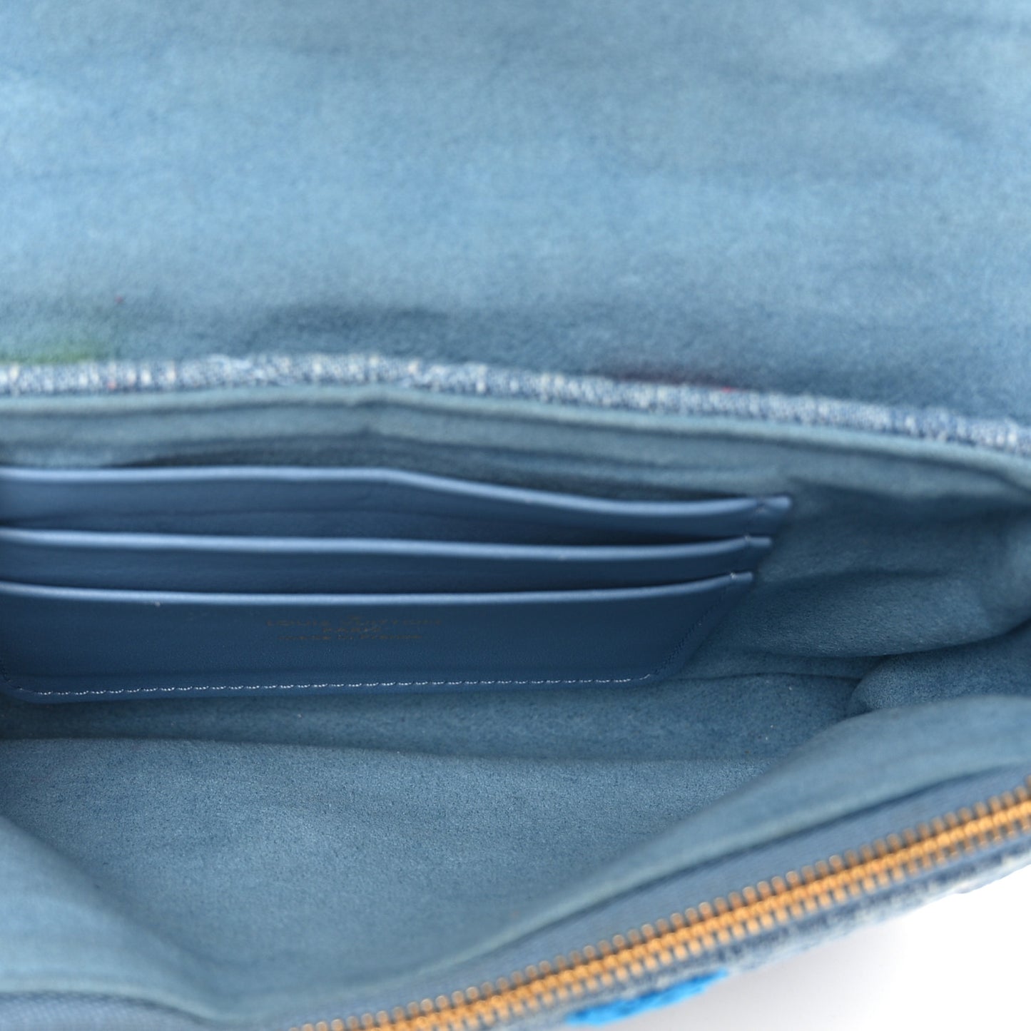 Embroidered Monogram Denim New Wave Chain Pochette Blue