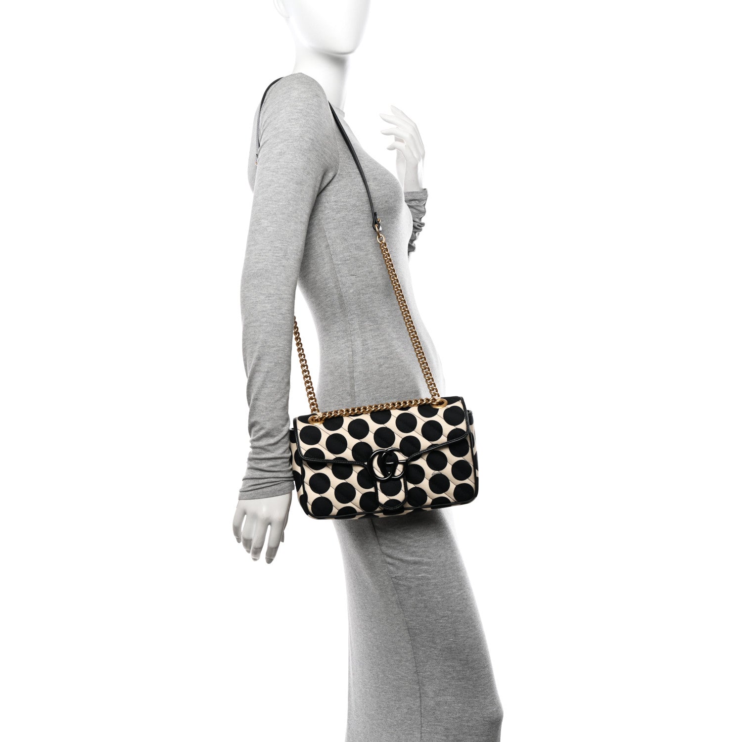 Gucci Canvas Matelasse Diagonal Polka Dot Small GG Marmont Shoulder Bag Black White 2 of 11