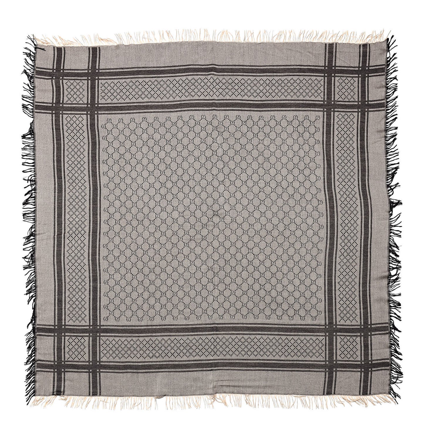 Wool Silk GG Monogram Diamante Plaid Surviee Shawl Beige Dark Brown