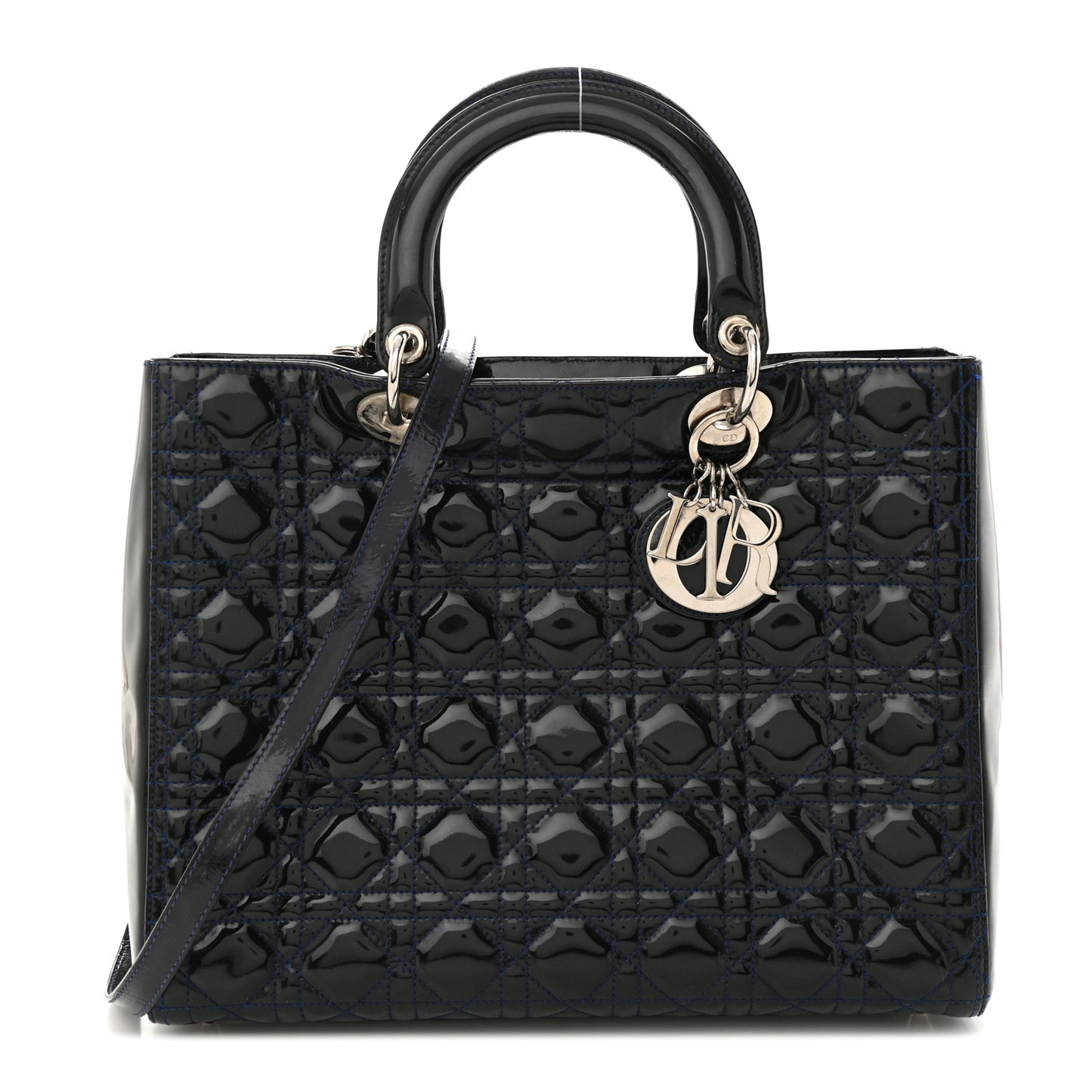Patent Cannage Large Lady Dior Navy Blue
