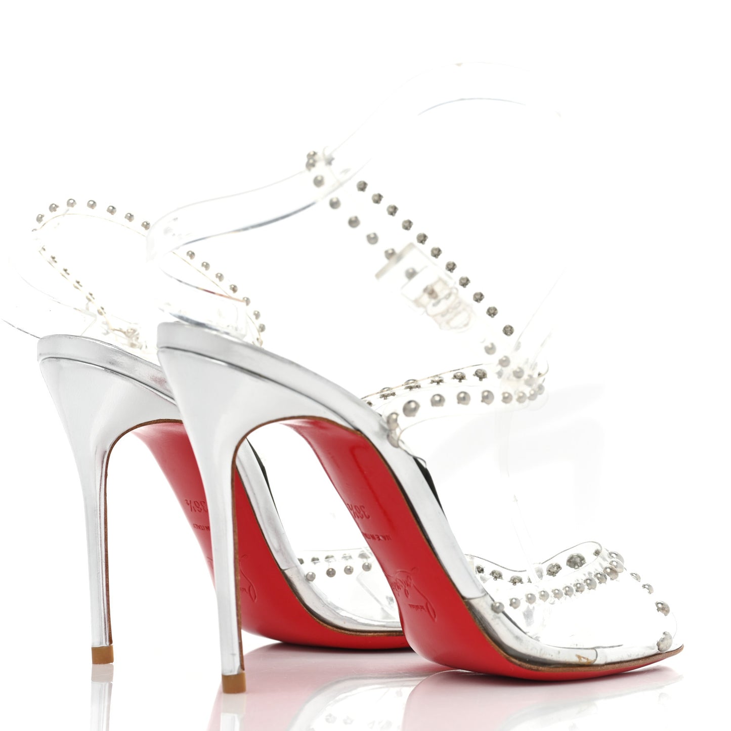 PVC Specchio Calfskin Icone A Clous 100 Sandals 36.5 Version Silver