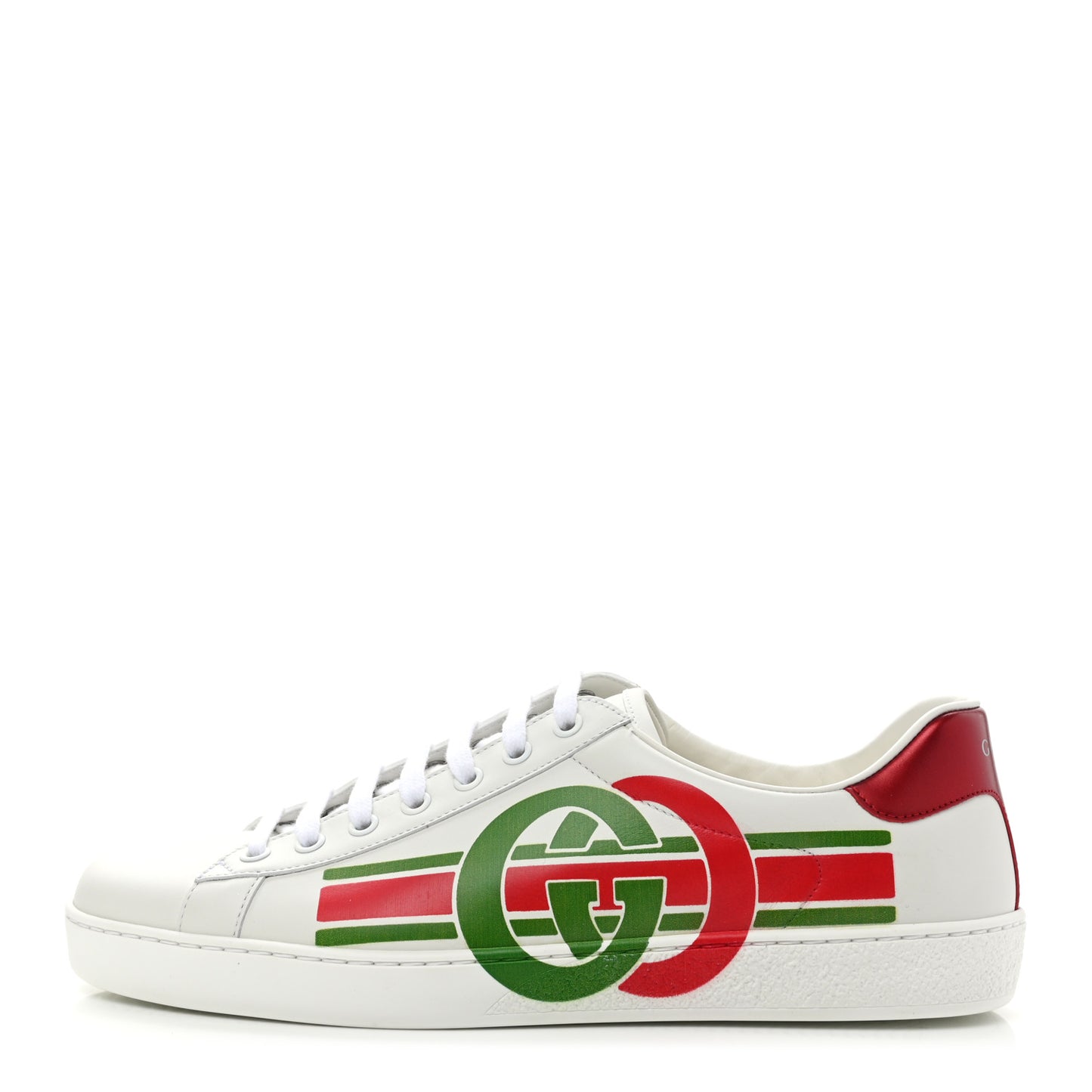 Calfskin Interlocking G Mens New Ace Sneakers 8 White Red Flame Green
