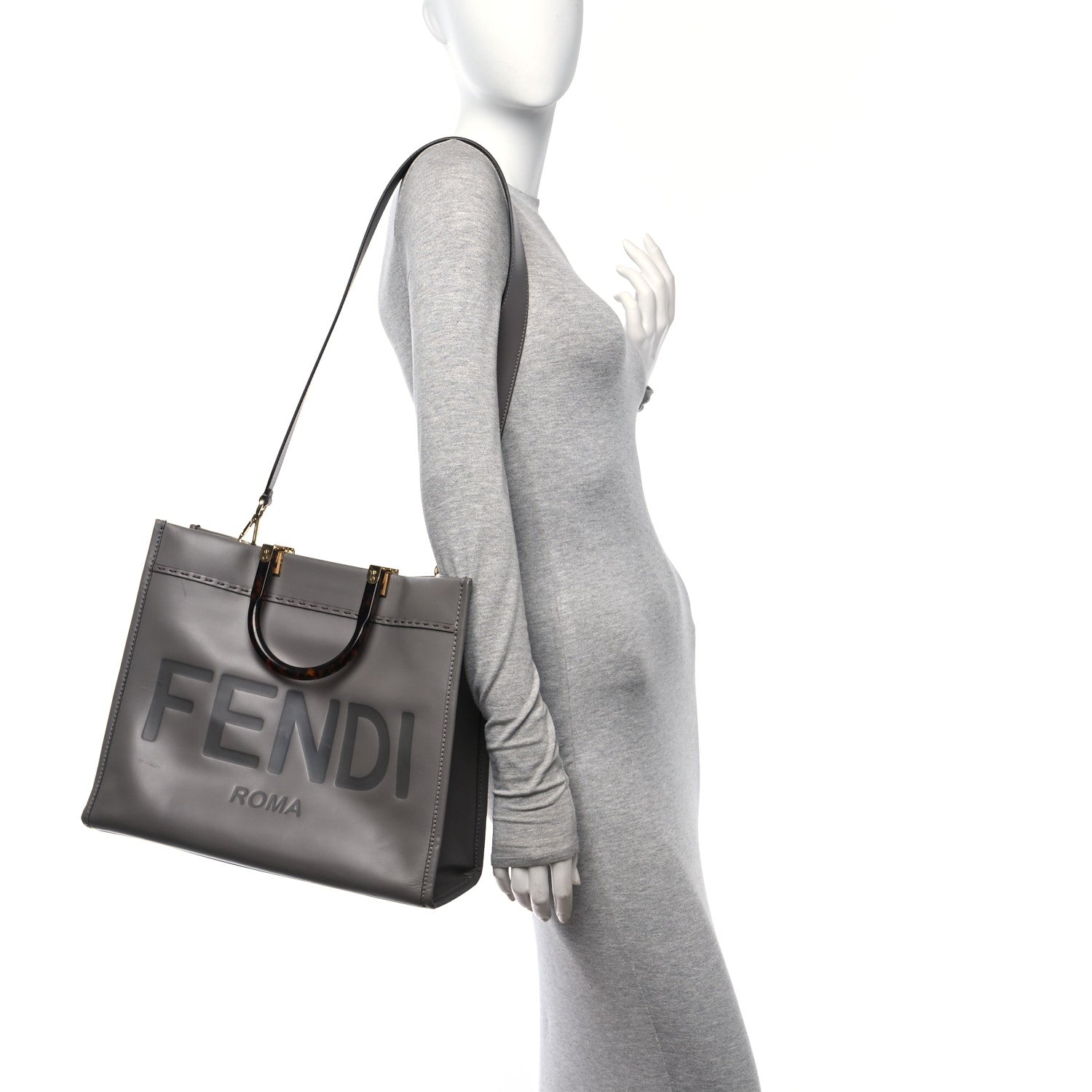 Fendi Vitello King Plexiglass Logo Embossed Medium Fendi Sunshine Shopper Tote Moon 3 of 10